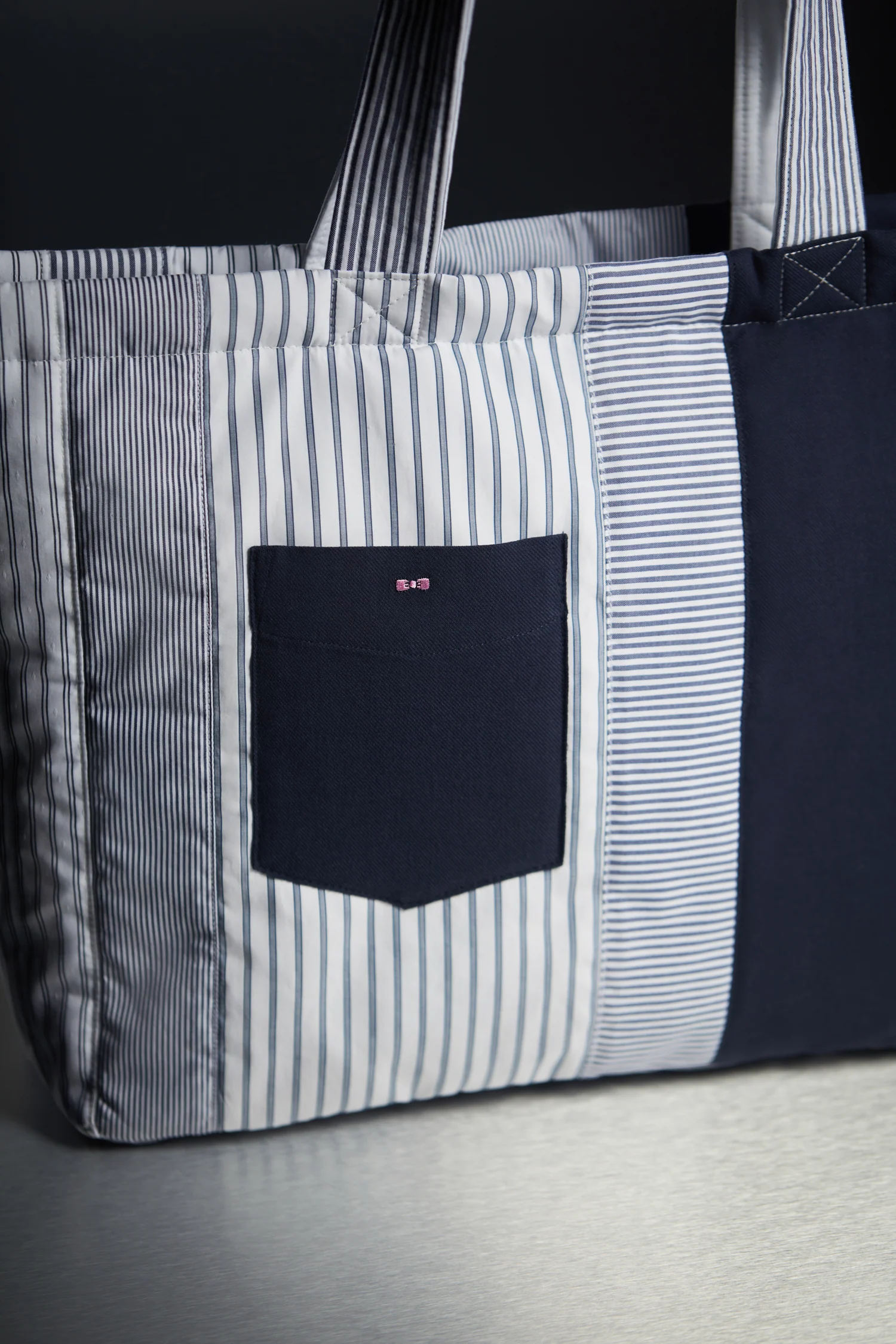 Sac cabas en patchwork de coton rayé upcyclé Pap'Atelier - Image 3