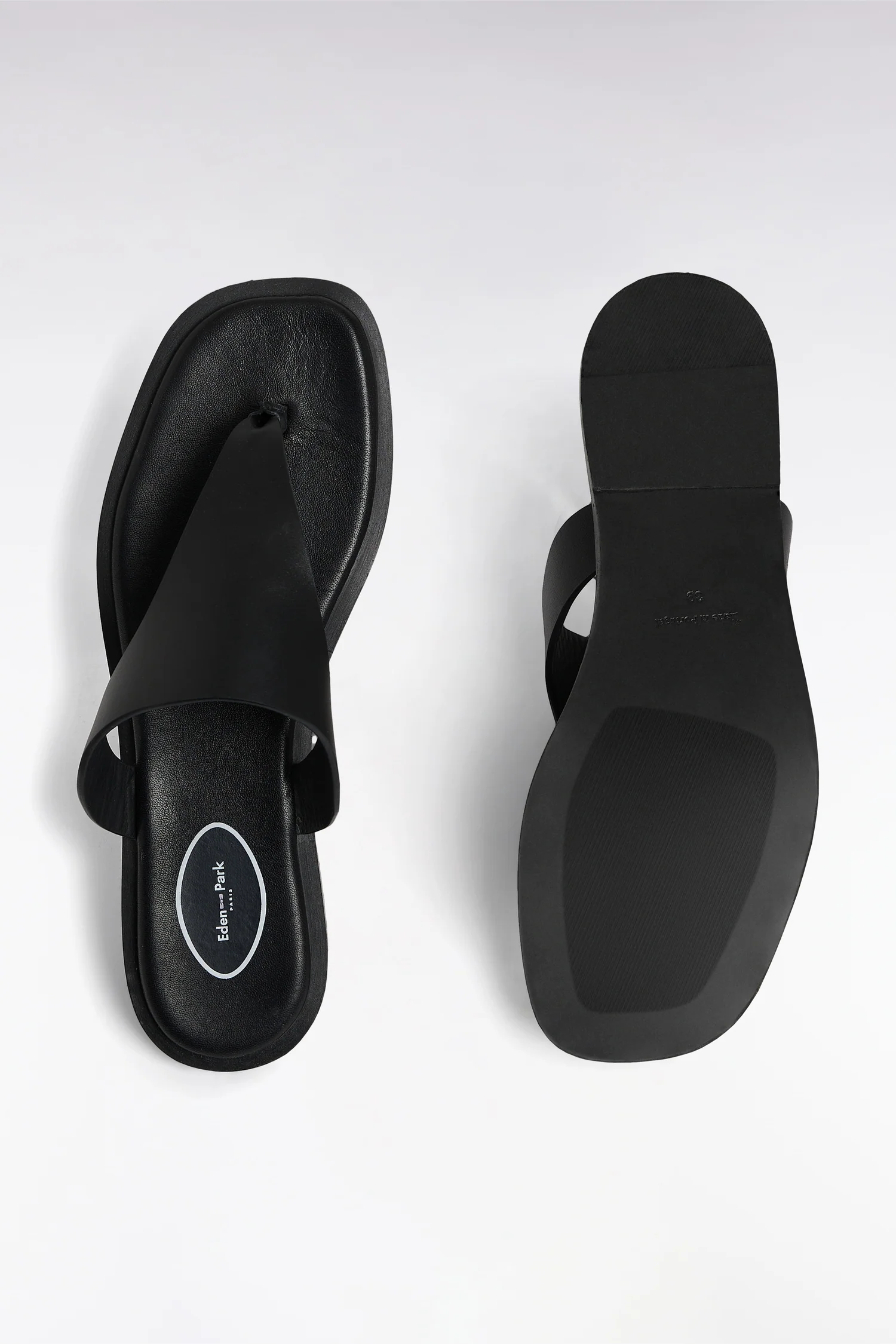 Sandales tongs en cuir de vachette noir - Image 3