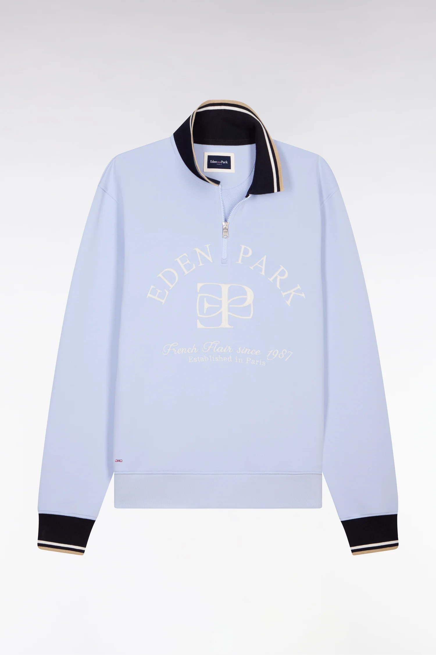Sweatshirt à col zippé bleu clair brodé coupe regular - Image 2