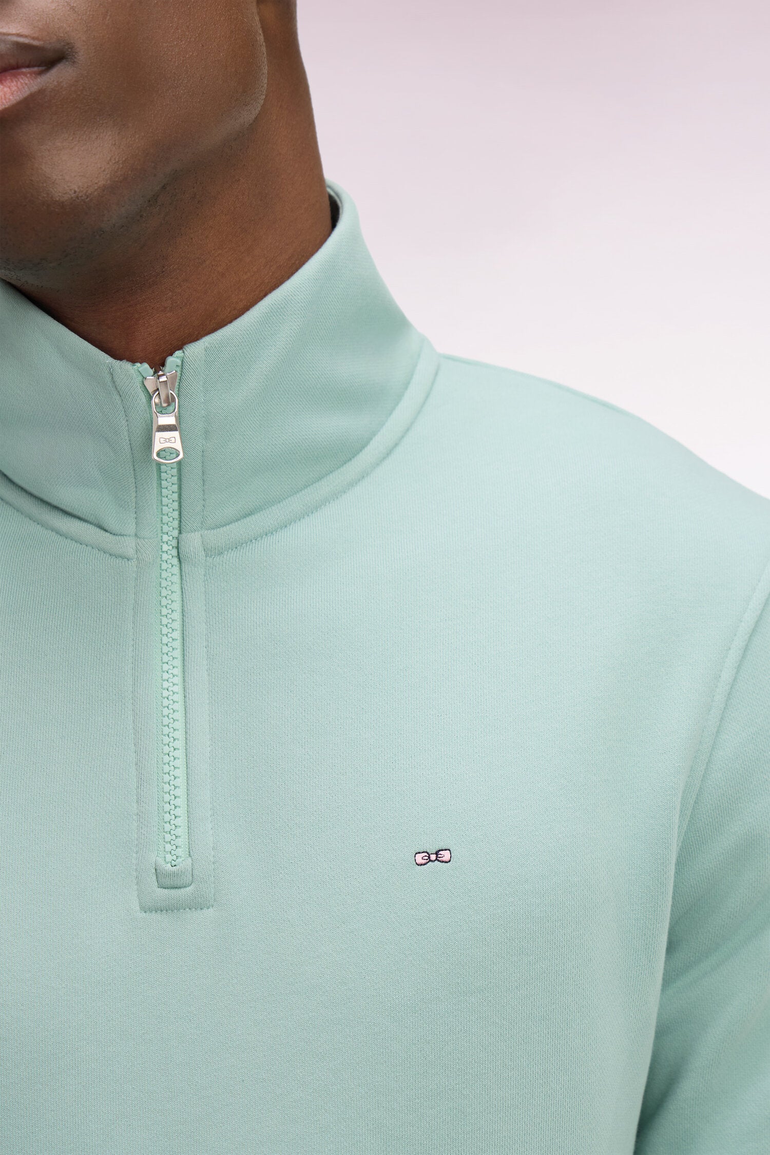 Sweatshirt col camionneur en molleton coton vert d'eau - Image 4
