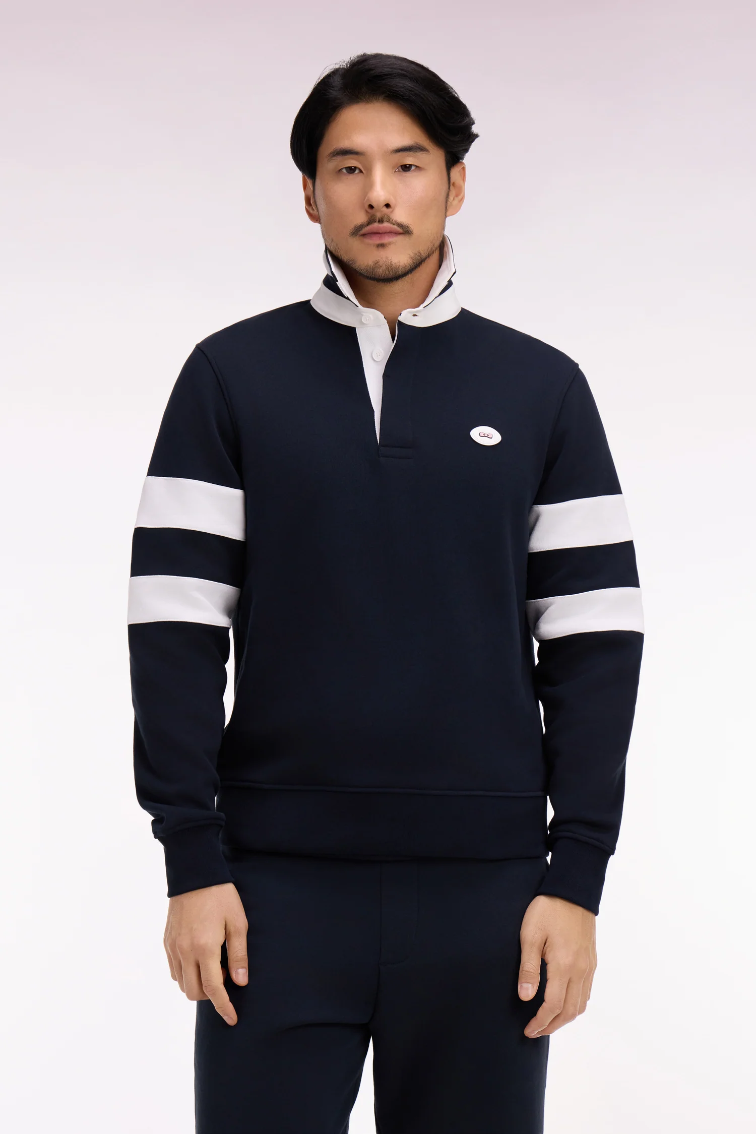 Sweatshirt col maillot en molleton marine coupe regular - Image 3