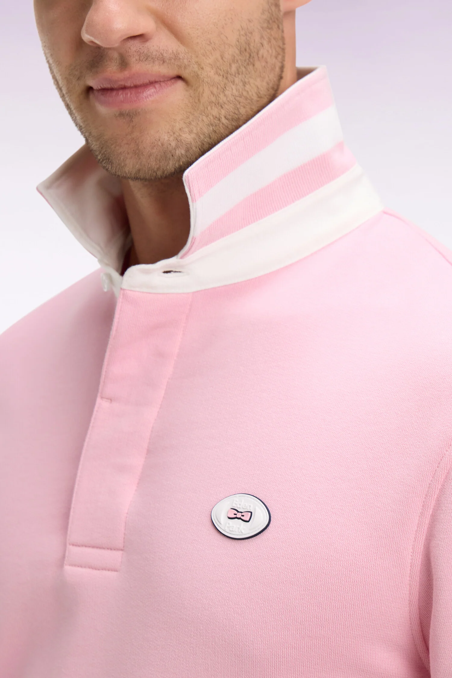 Sweatshirt col maillot en molleton rose coupe regular - Image 4