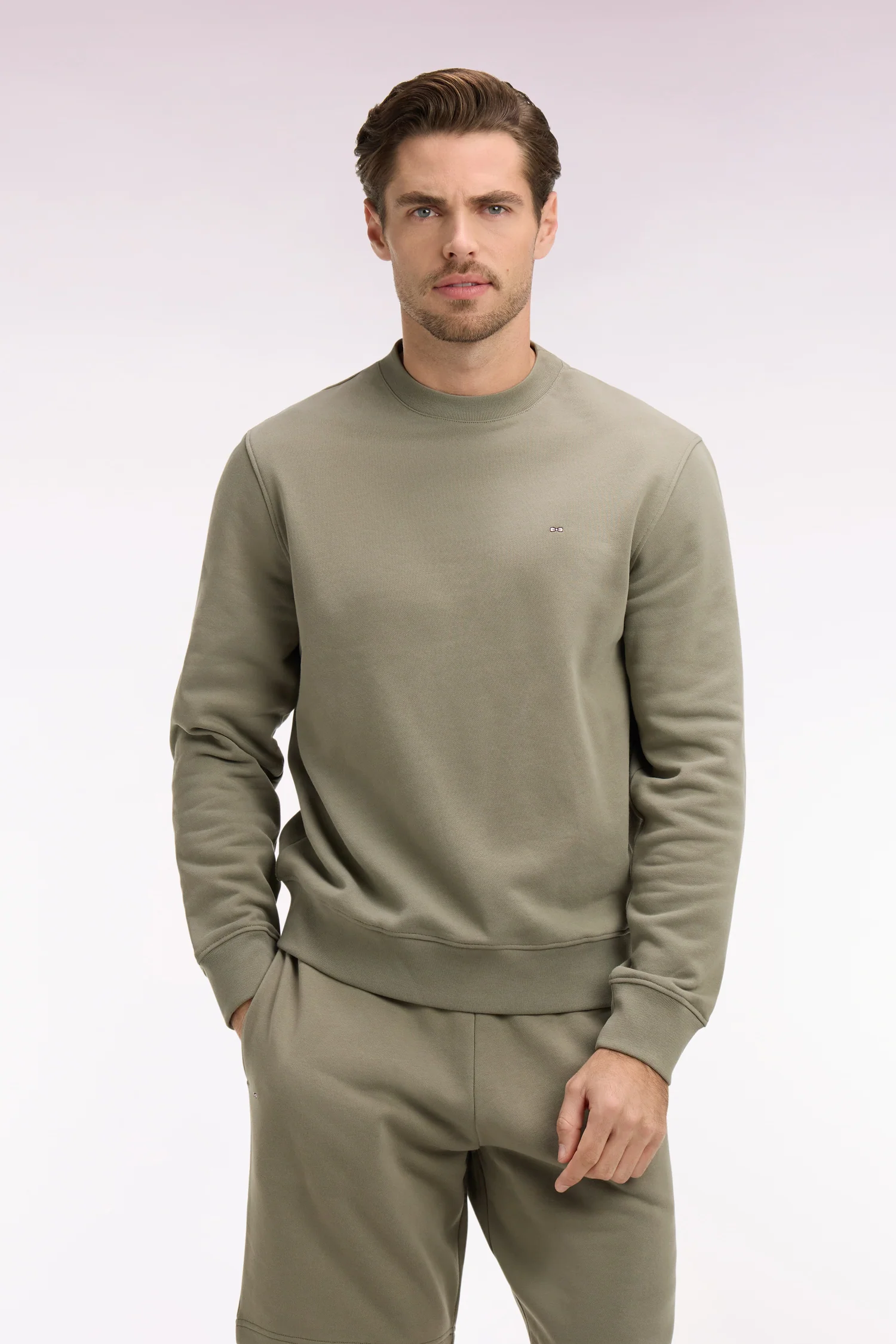 Sweatshirt uni en molleton coton kaki - Image 3
