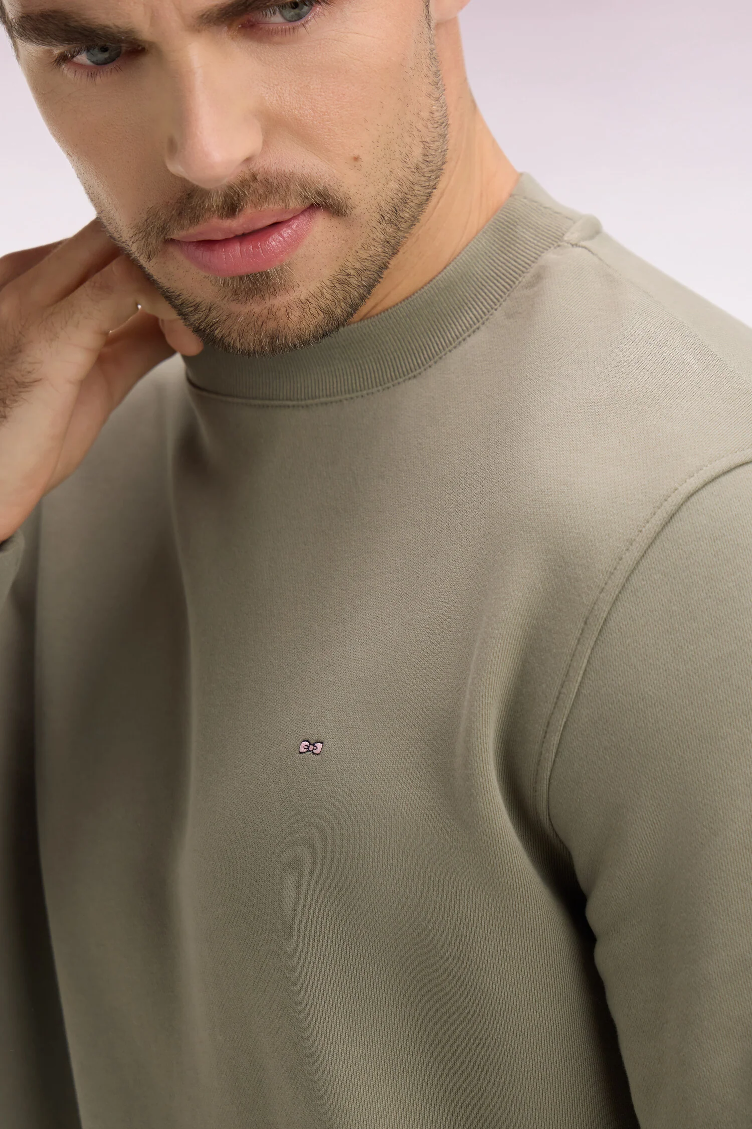Sweatshirt uni en molleton coton kaki - Image 4