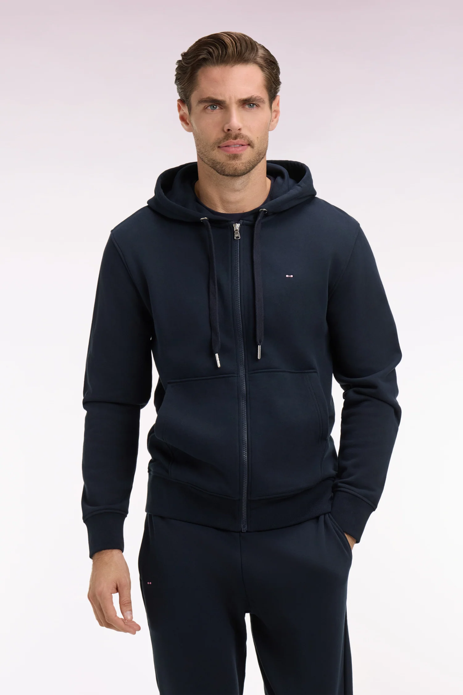 Sweatshirt zippé à capuche en molleton coton marine - Image 3