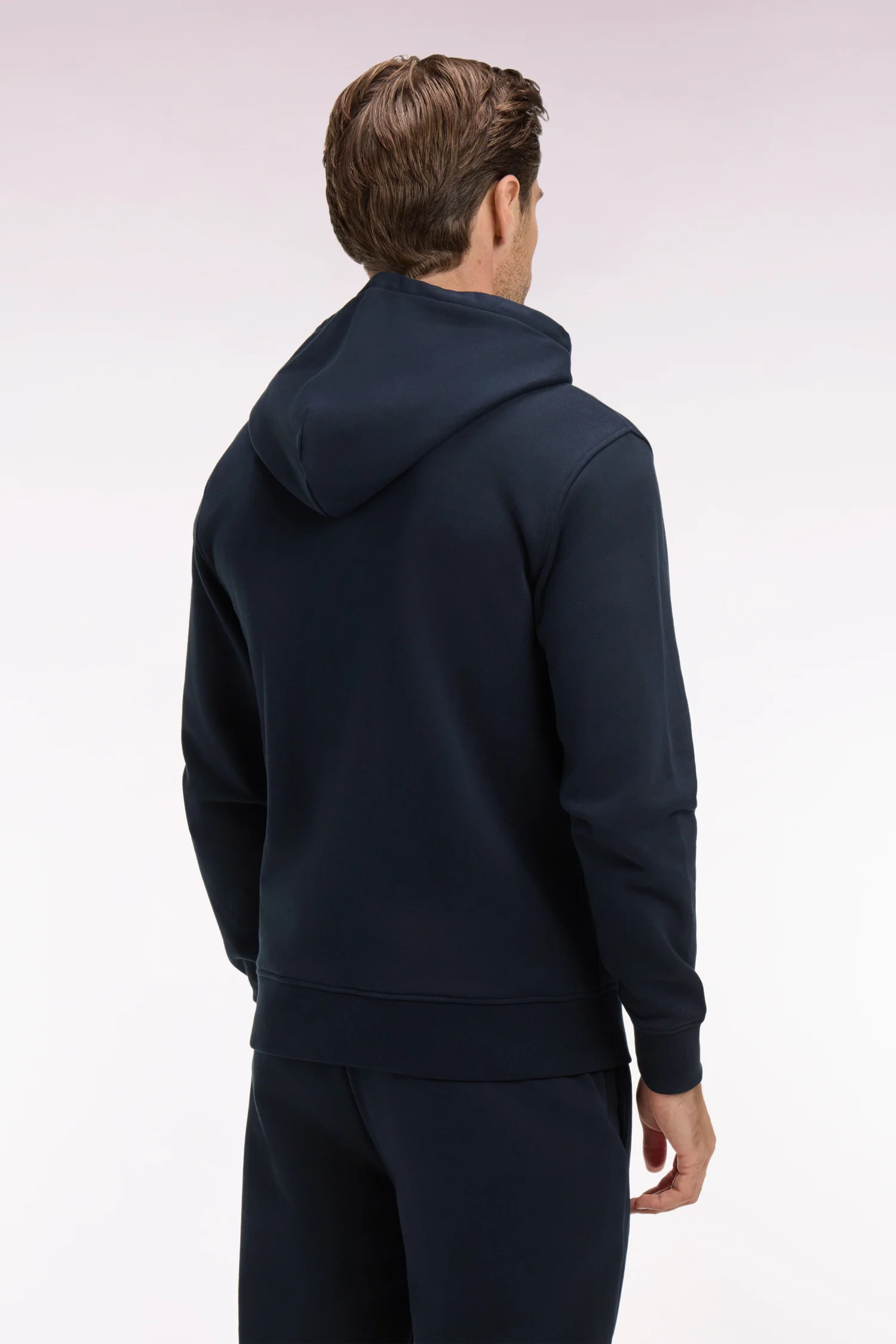 Sweatshirt zippé à capuche en molleton coton marine - Image 5