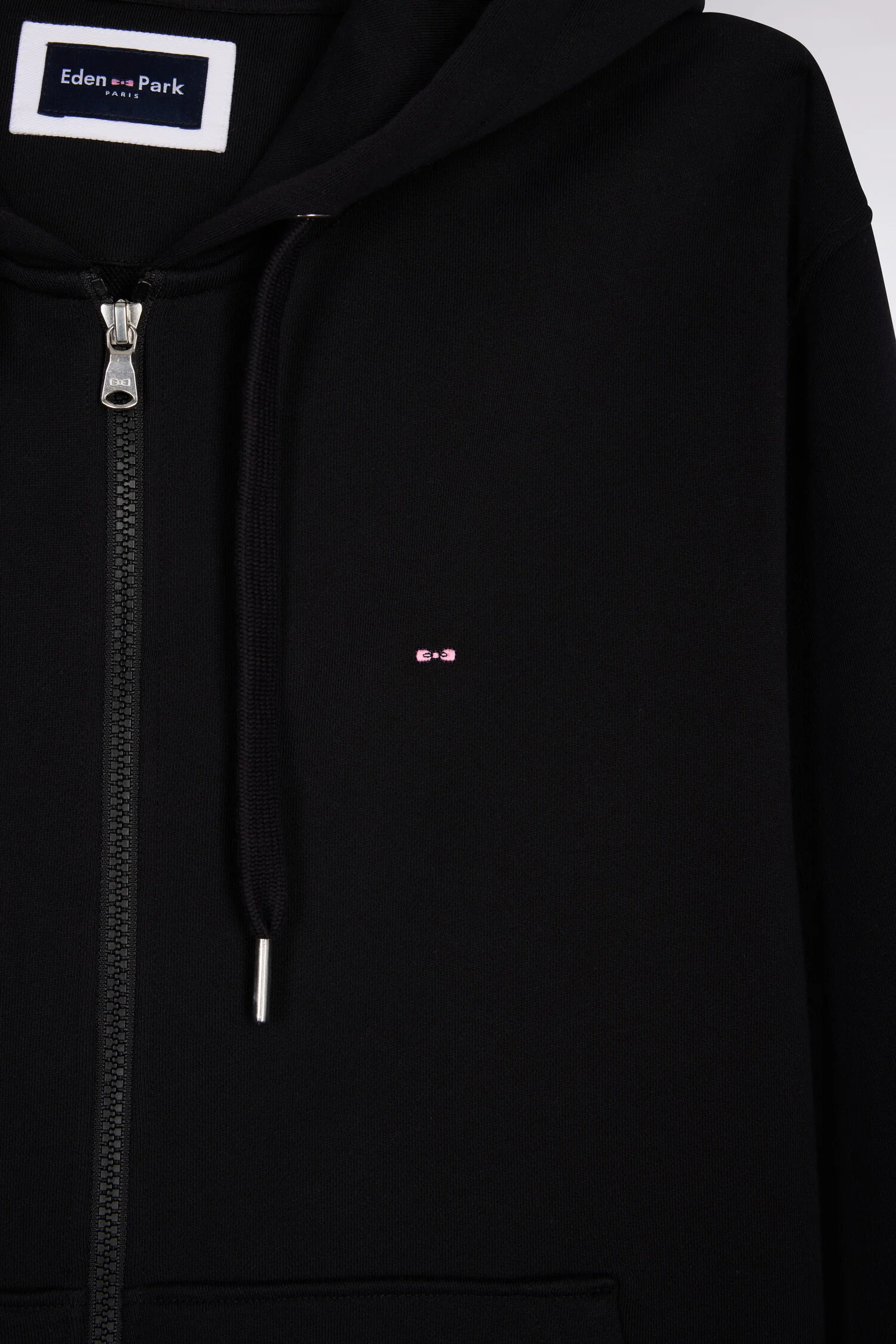 Sweatshirt zippé à capuche en molleton coton noir - Image 6
