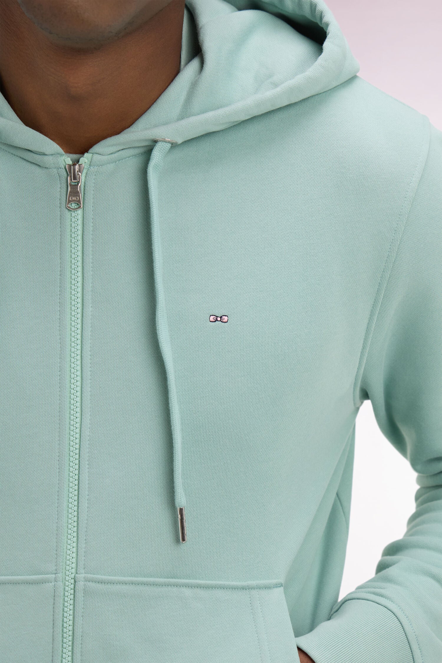 Sweatshirt zippé à capuche en molleton coton vert d'eau - Image 4