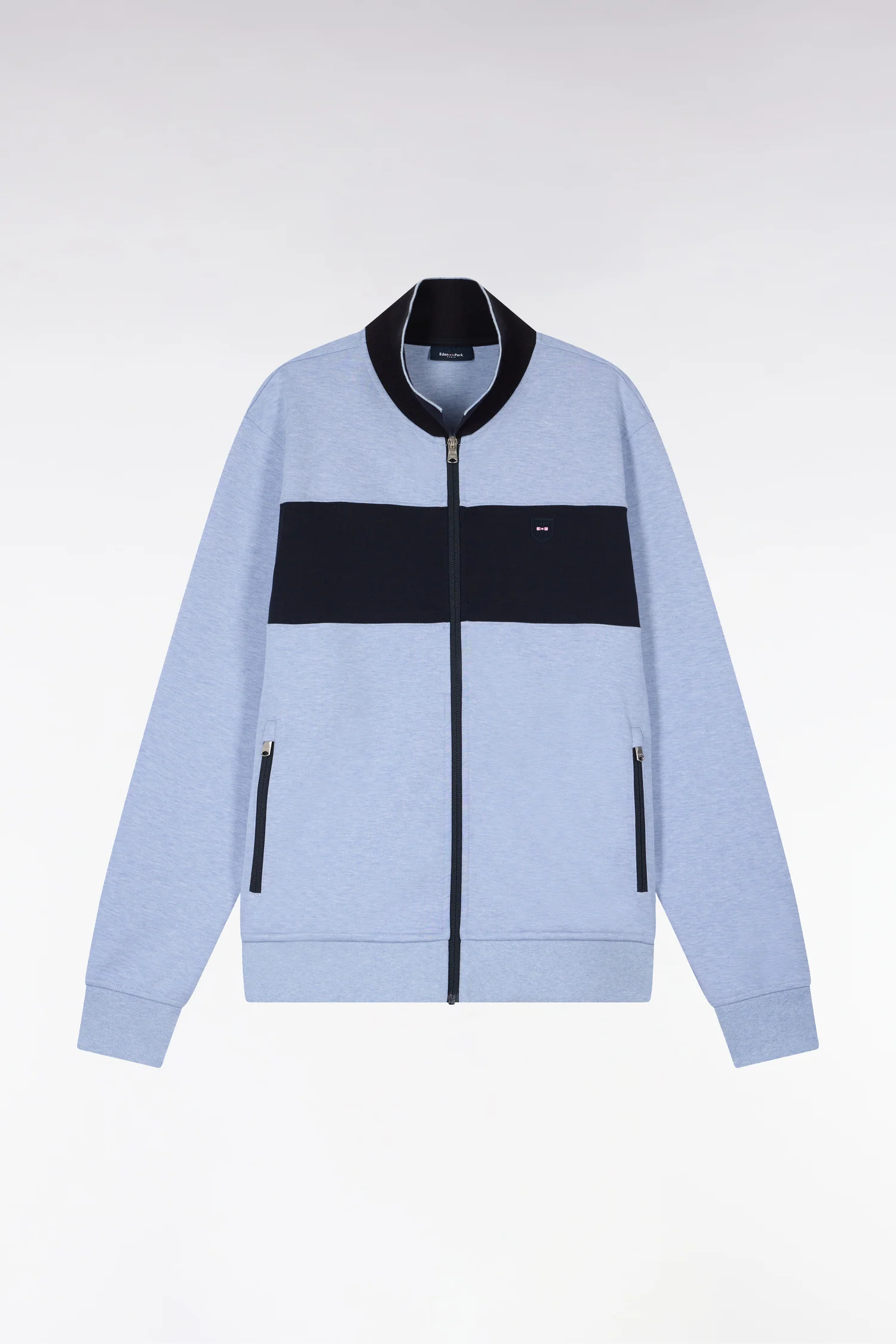 Sweatshirt zippé col polo en molleton bleu ciel - Image 2