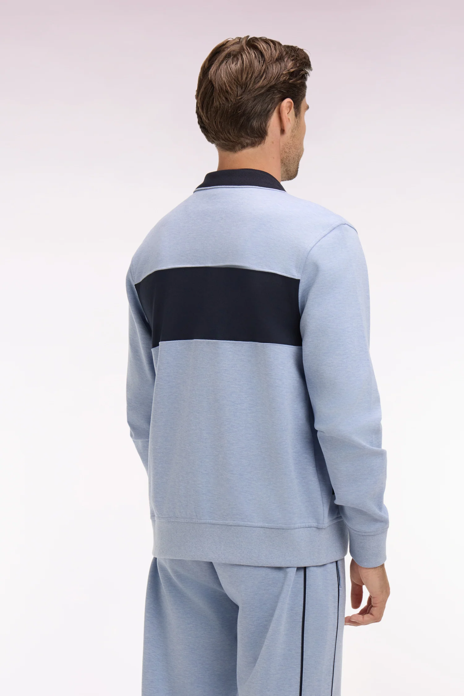 Sweatshirt zippé col polo en molleton bleu ciel - Image 5