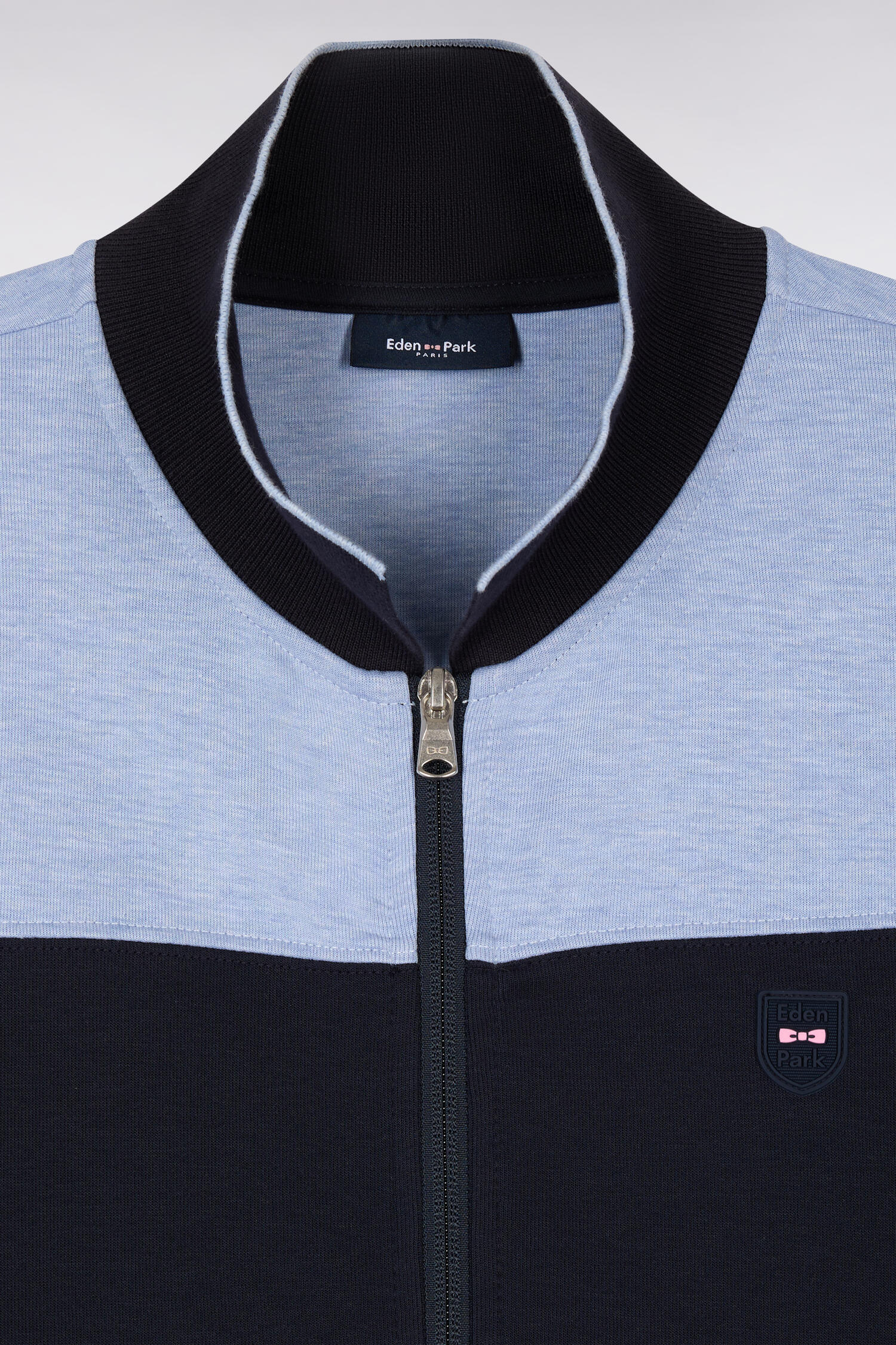 Sweatshirt zippé col polo en molleton bleu ciel - Image 6