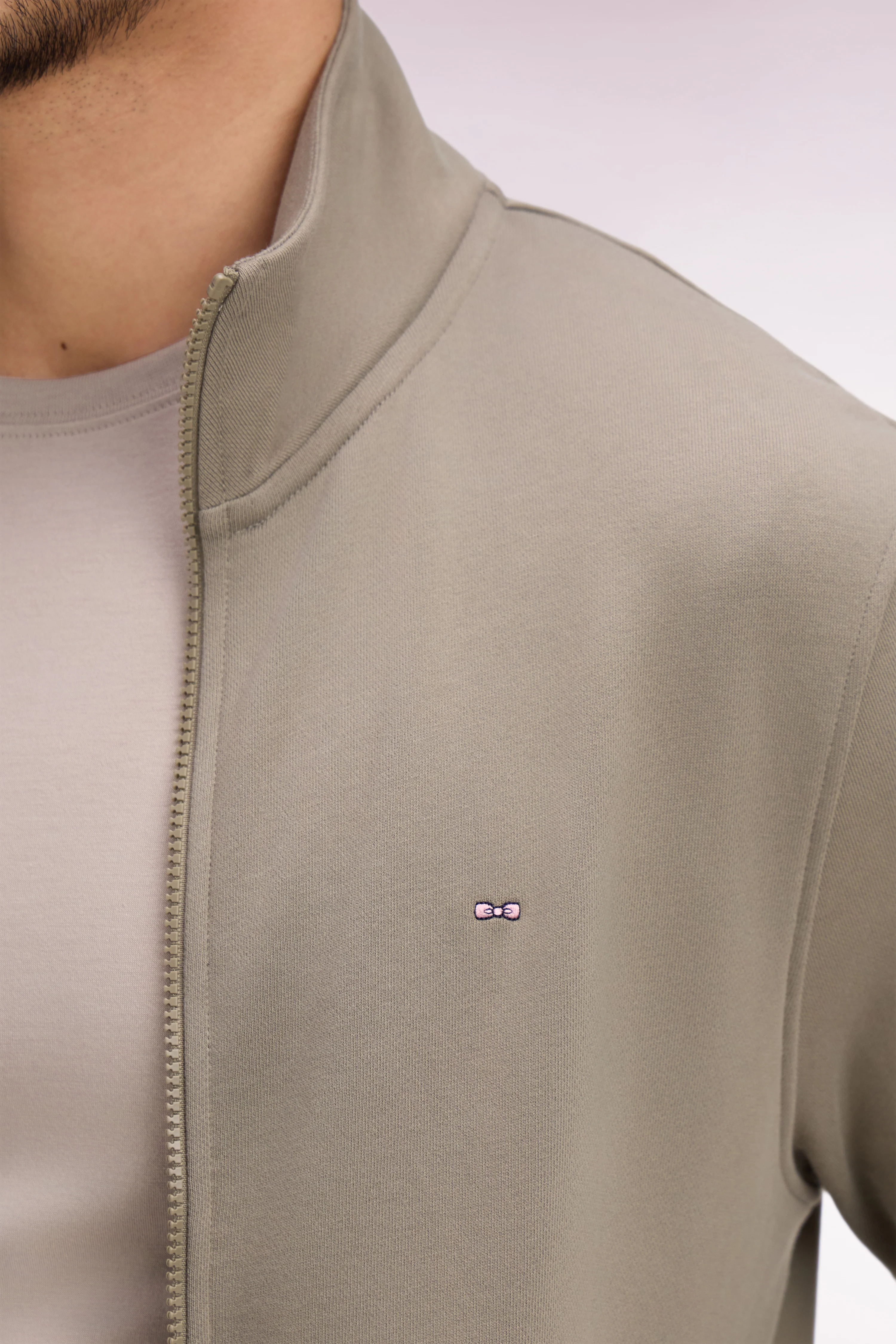 Sweatshirt zippé en molleton coton beige - Image 4