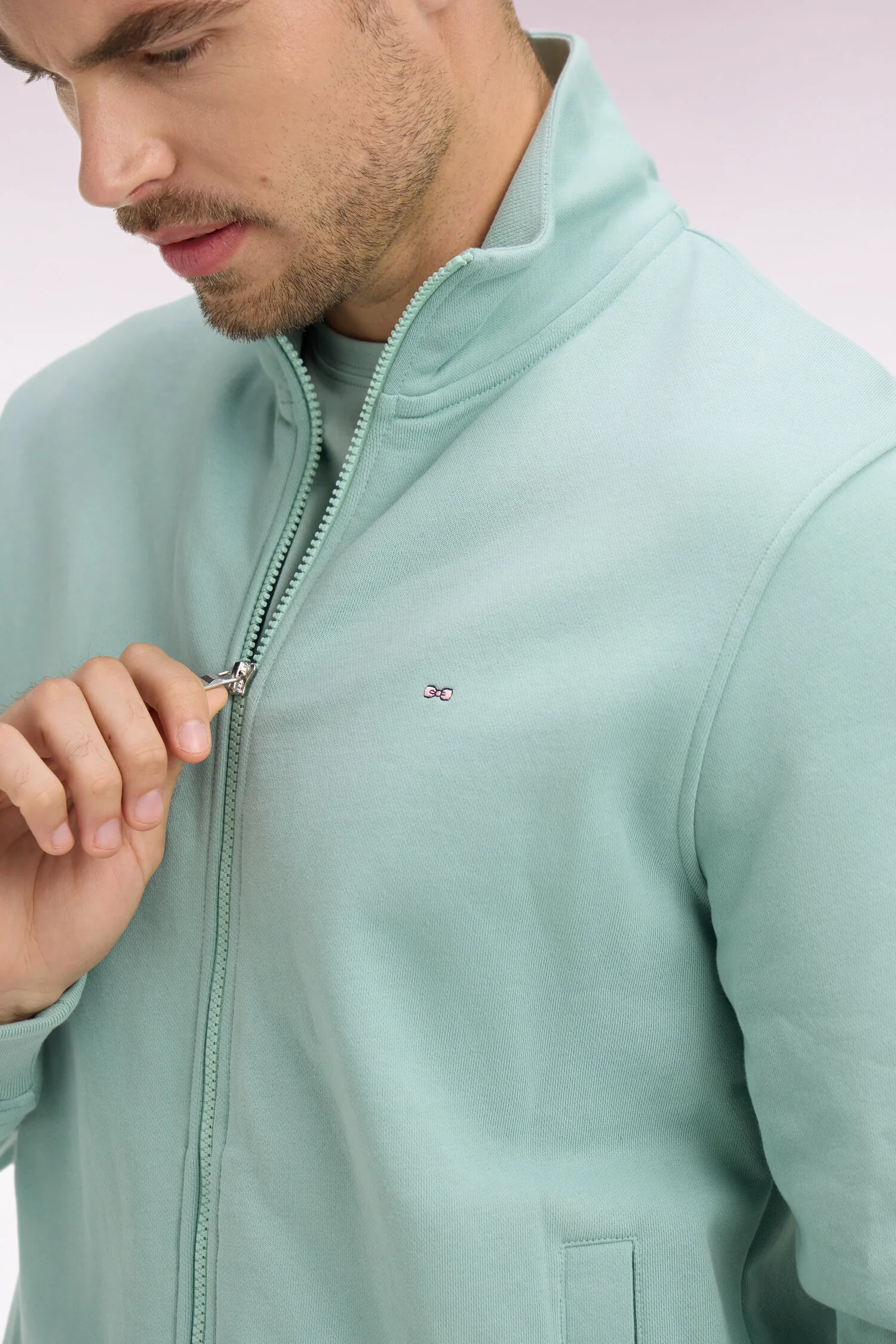 Sweatshirt zippé en molleton coton vert d'eau - Image 4