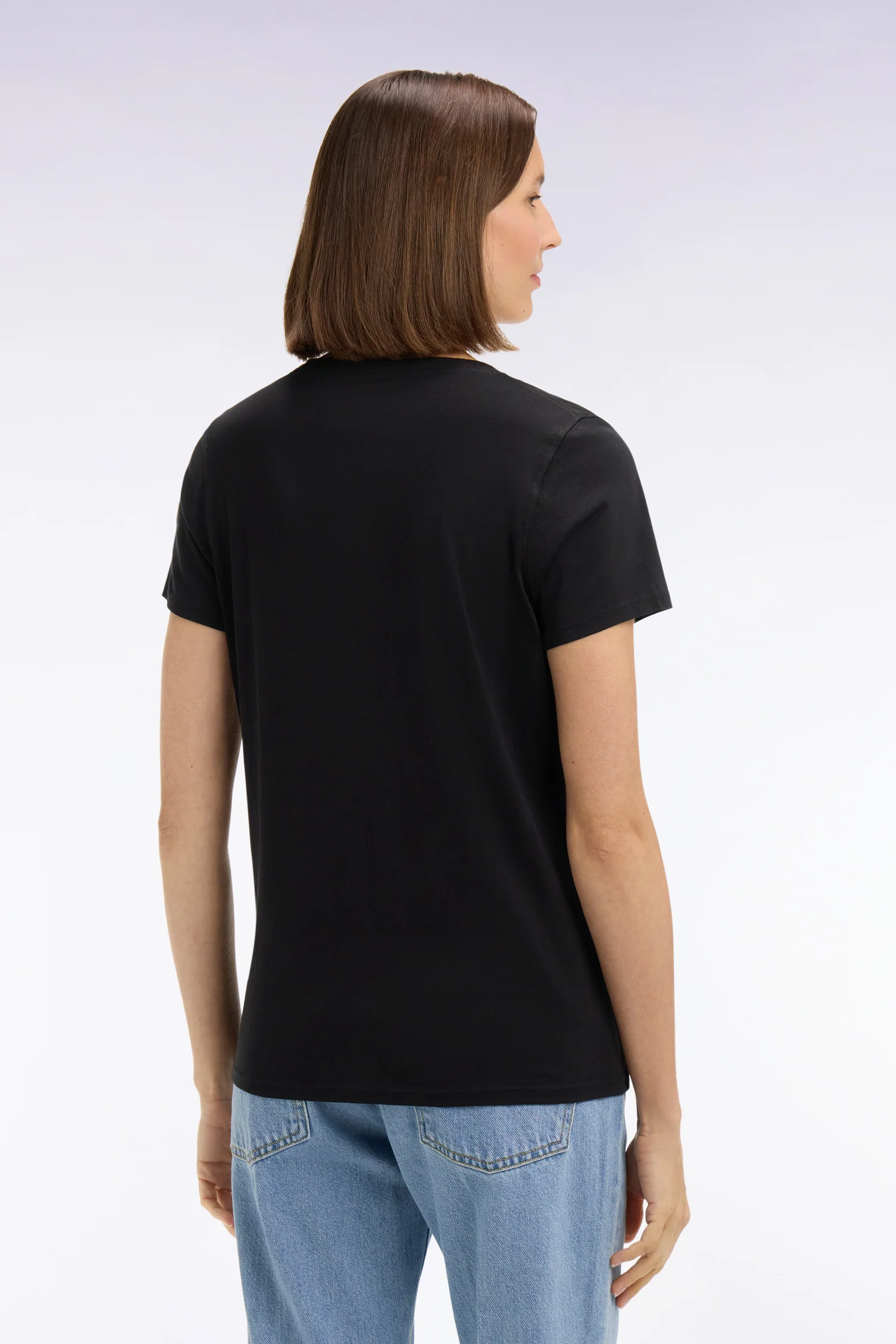 T-shirt à manches courtes col V en coton Pima noir coupe regular - Image 5