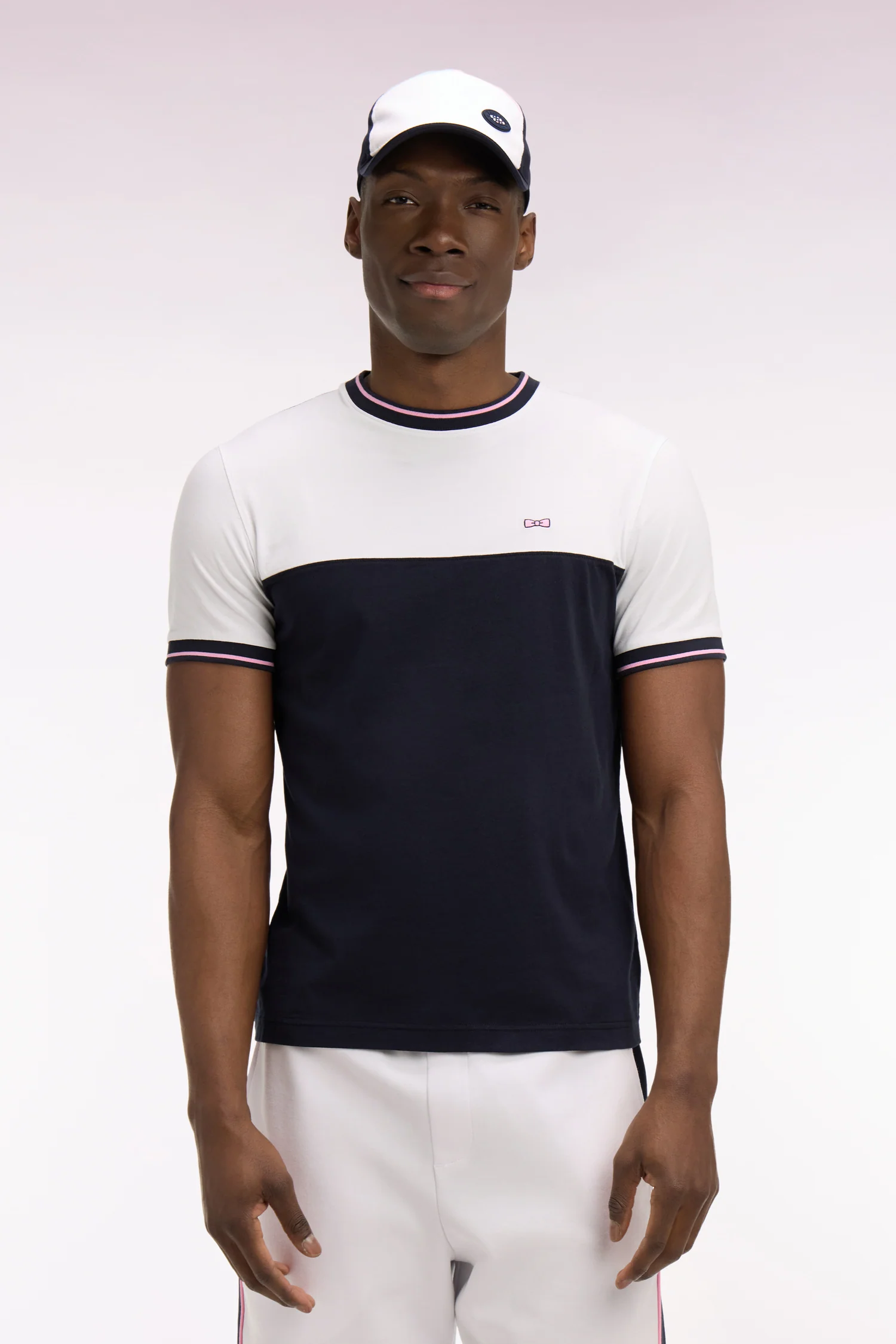 T-shirt à manches courtes en bicolore blanc et marine coupe regular - Image 3