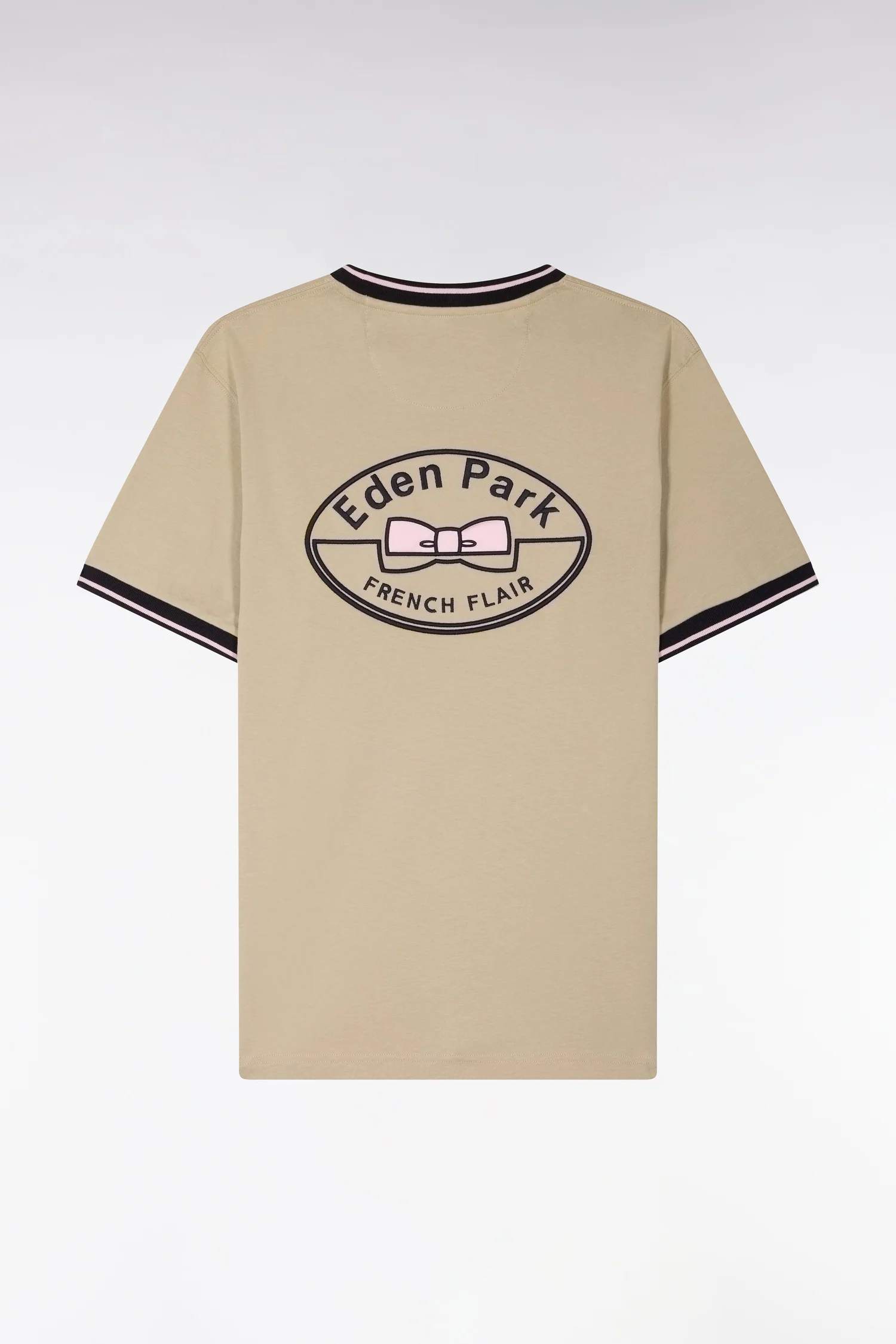 T-shirt à manches courtes en coton beige brodé coupe regular - Image 2