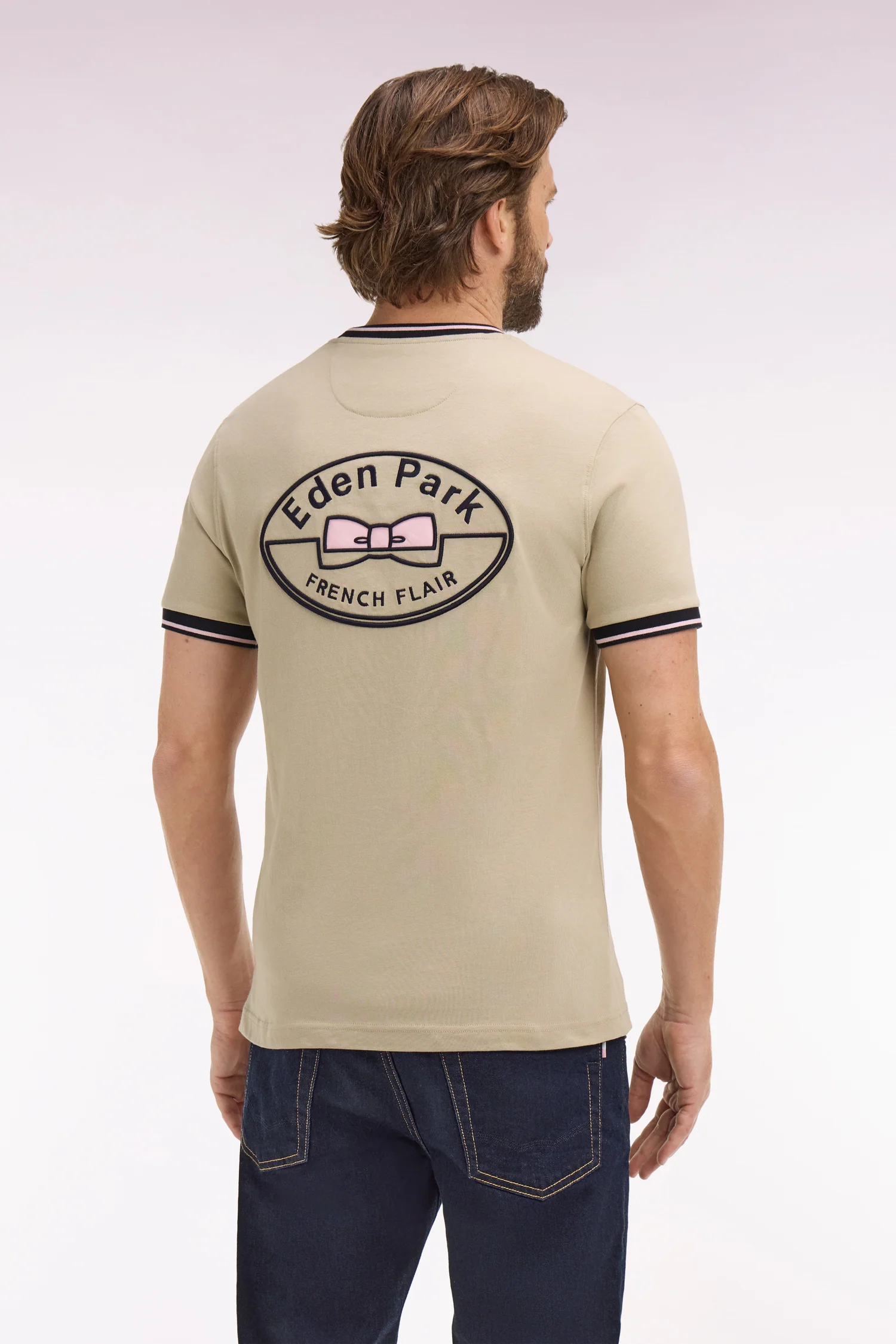 T-shirt à manches courtes en coton beige brodé coupe regular - Image 5