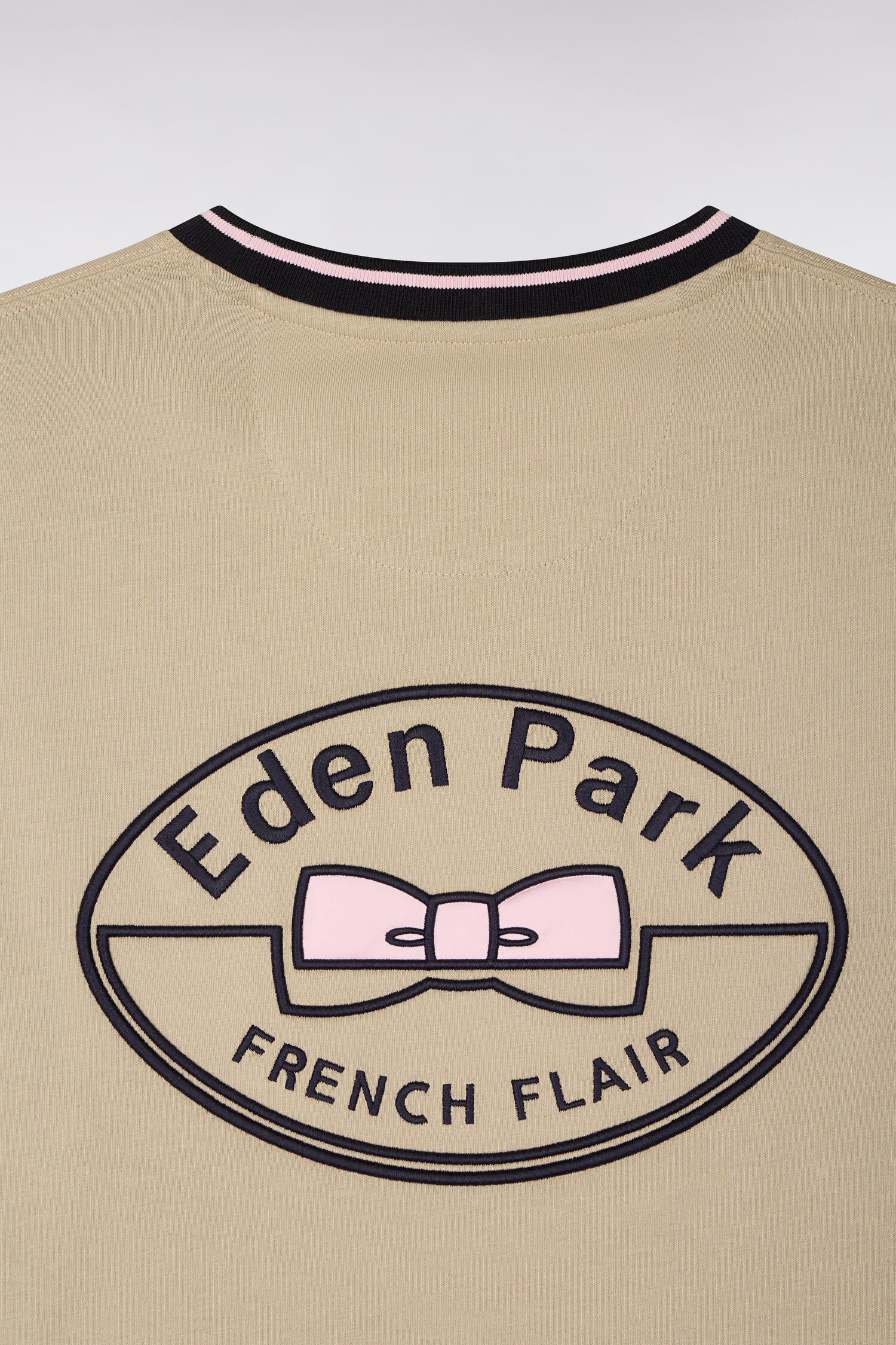 T-shirt à manches courtes en coton beige brodé coupe regular - Image 6