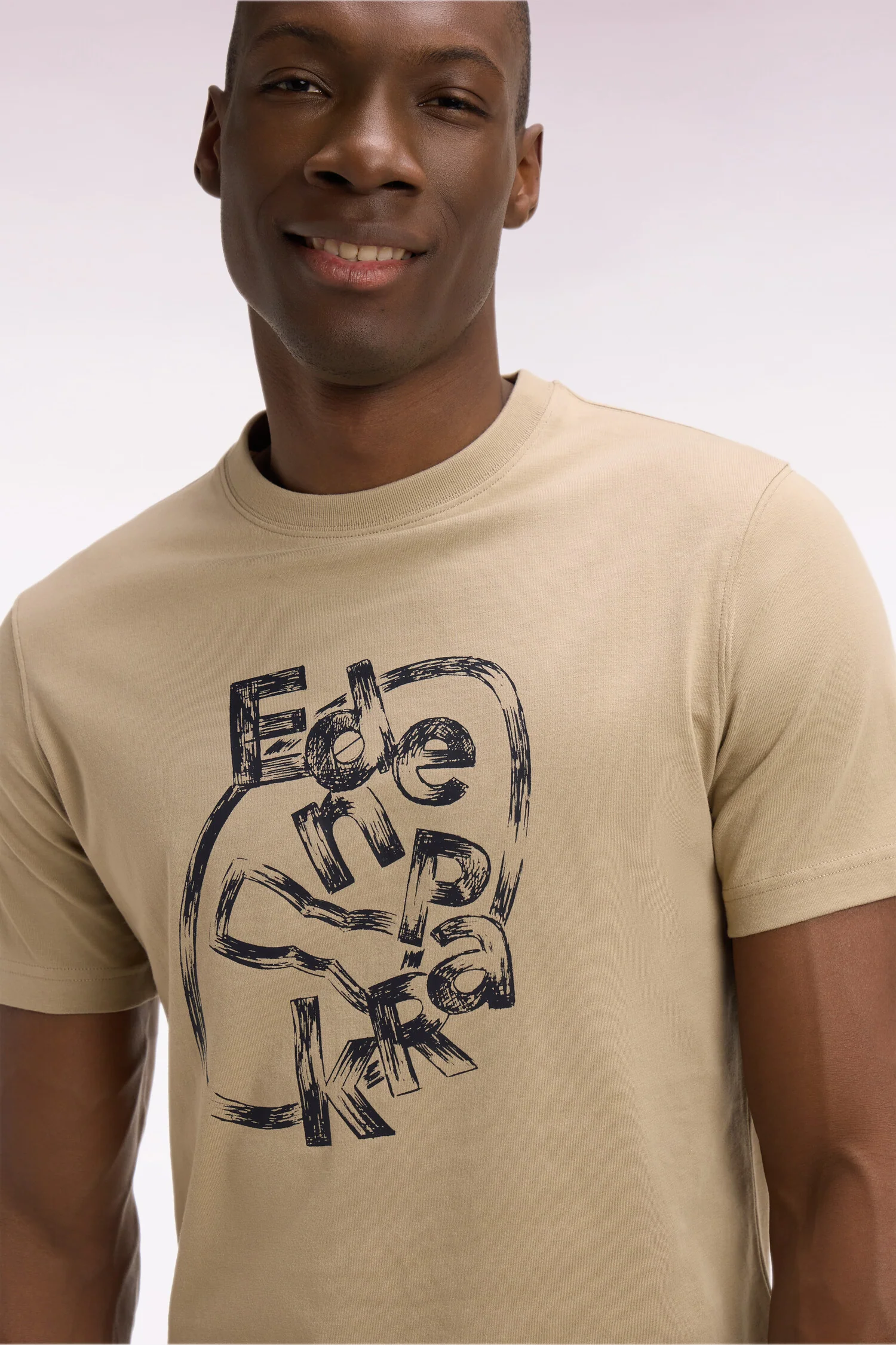T-shirt à manches courtes en coton beige sérigraphié coupe regular - Image 4