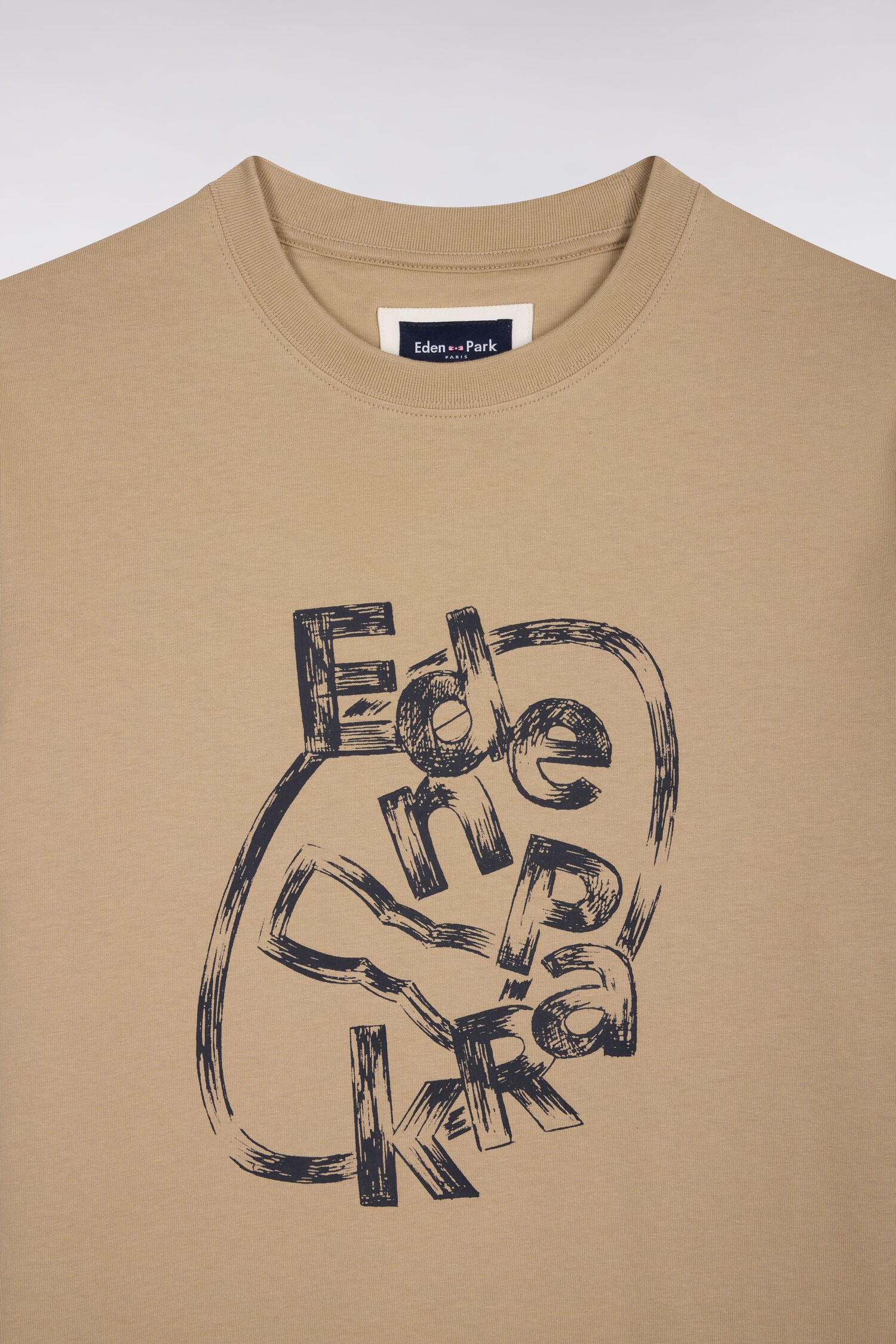 T-shirt à manches courtes en coton beige sérigraphié coupe regular - Image 6