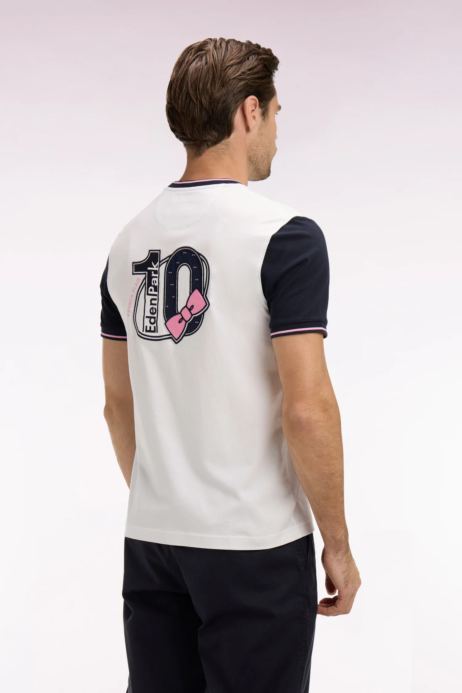 T-shirt à manches courtes en coton blanc manches marine coupe regular - Image 5