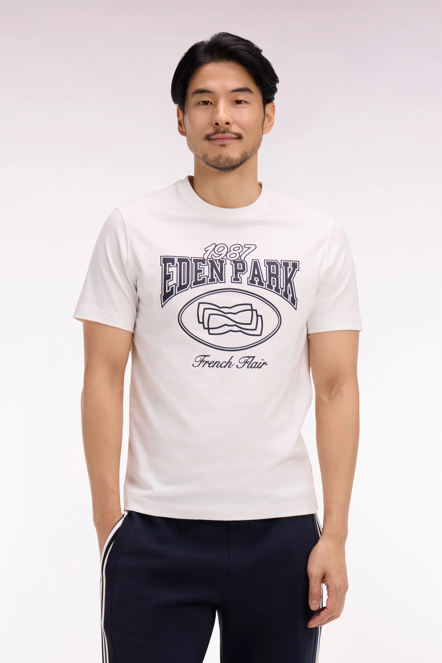 T-shirt à manches courtes en coton écru sérigraphie marine coupe regular - Image 3