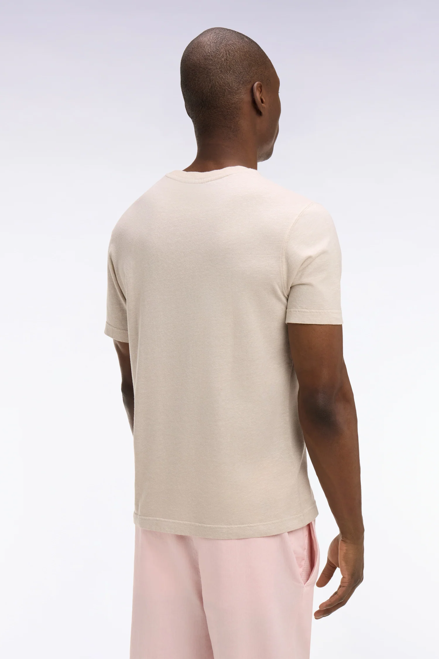 T-shirt à manches courtes en coton et lin beige coupe regular - Image 4