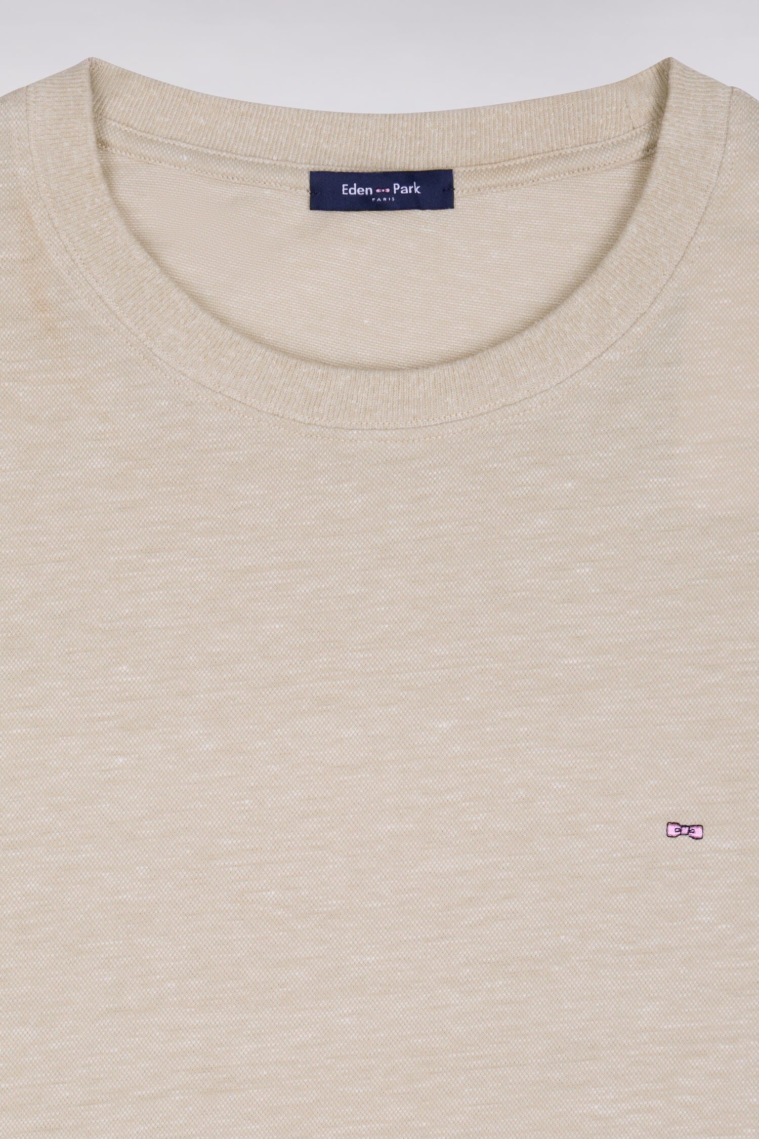 T-shirt à manches courtes en coton et lin beige coupe regular - Image 6