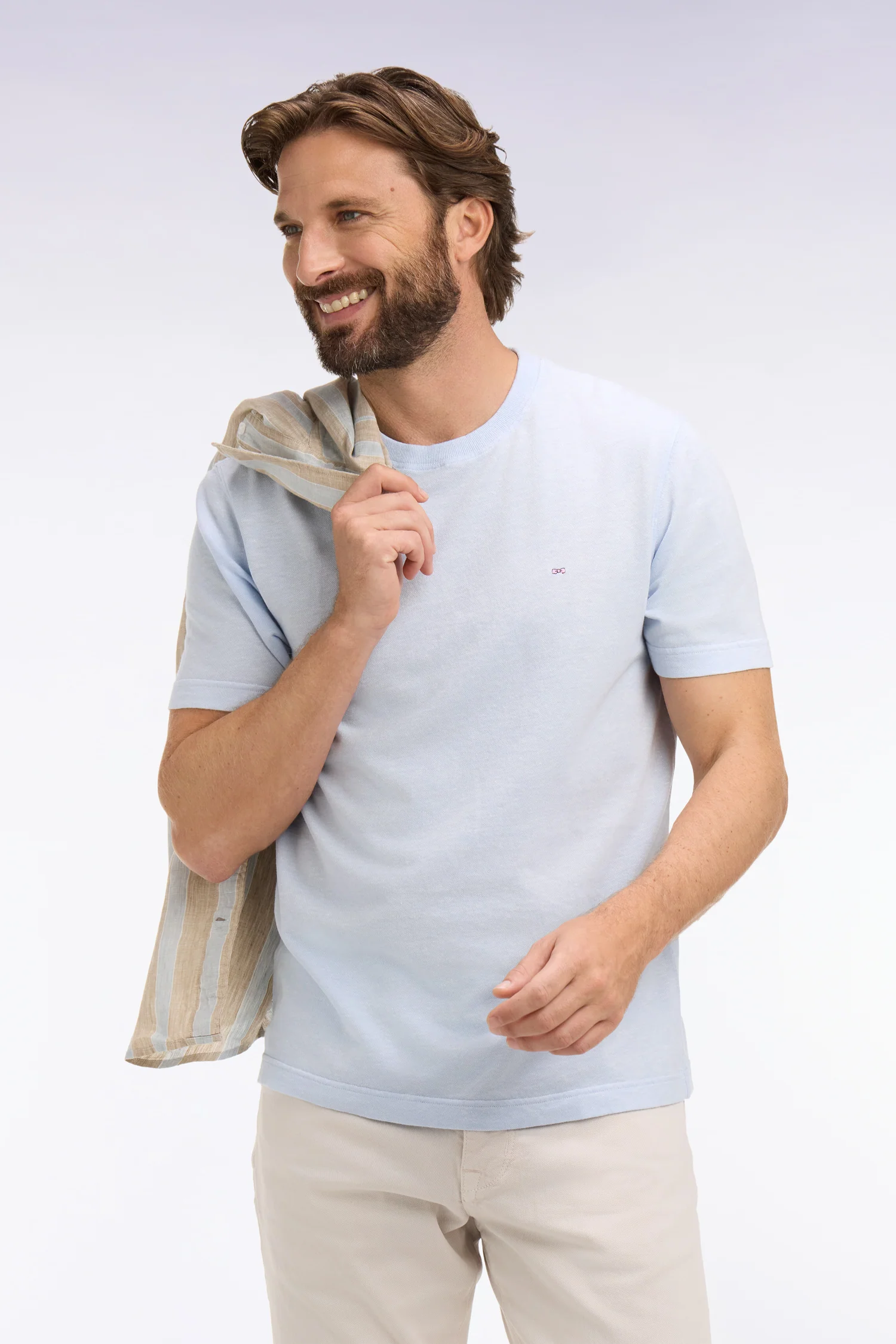 T-shirt à manches courtes en coton et lin ciel coupe regular
