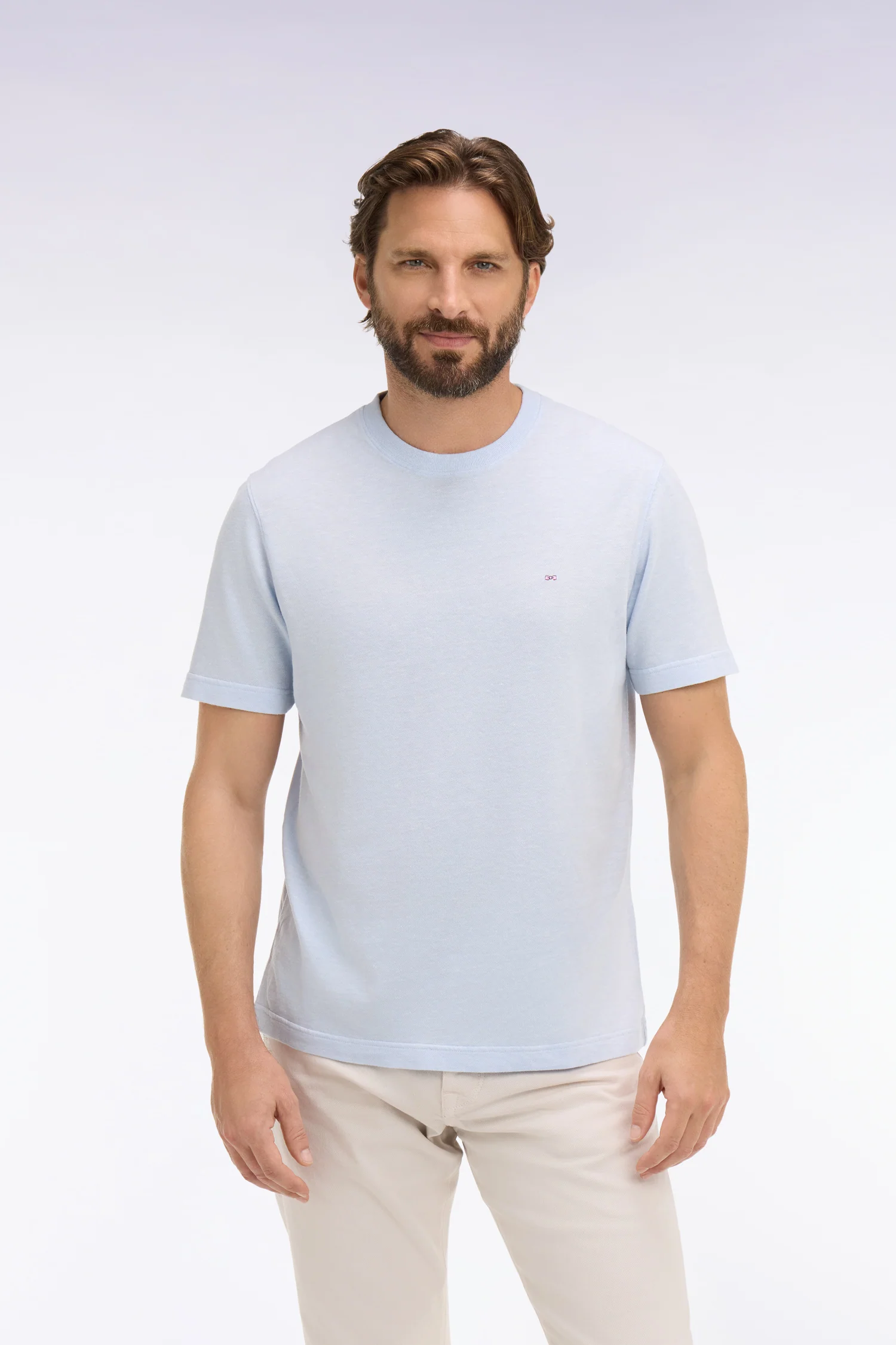 T-shirt à manches courtes en coton et lin ciel coupe regular - Image 3