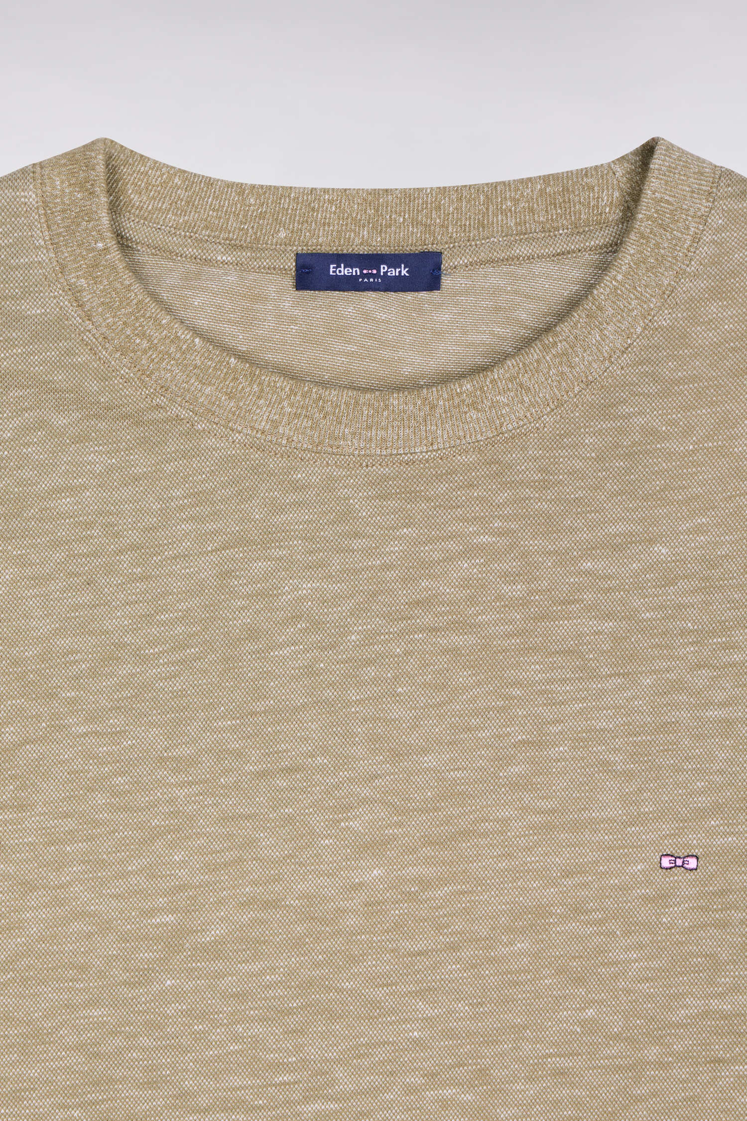 T-shirt à manches courtes en coton et lin grège coupe regular - Image 4