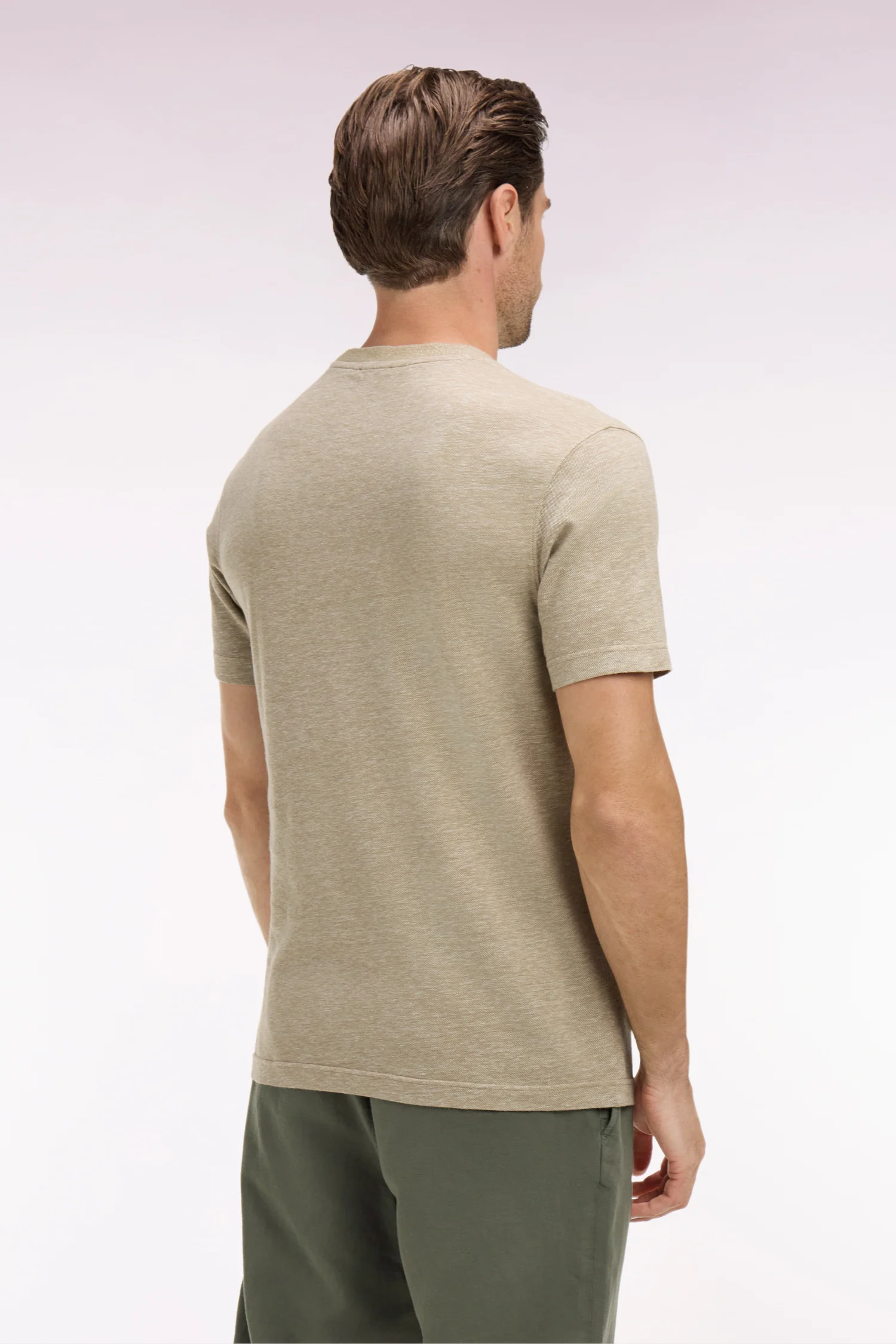 T-shirt à manches courtes en coton et lin grège coupe regular - Image 5