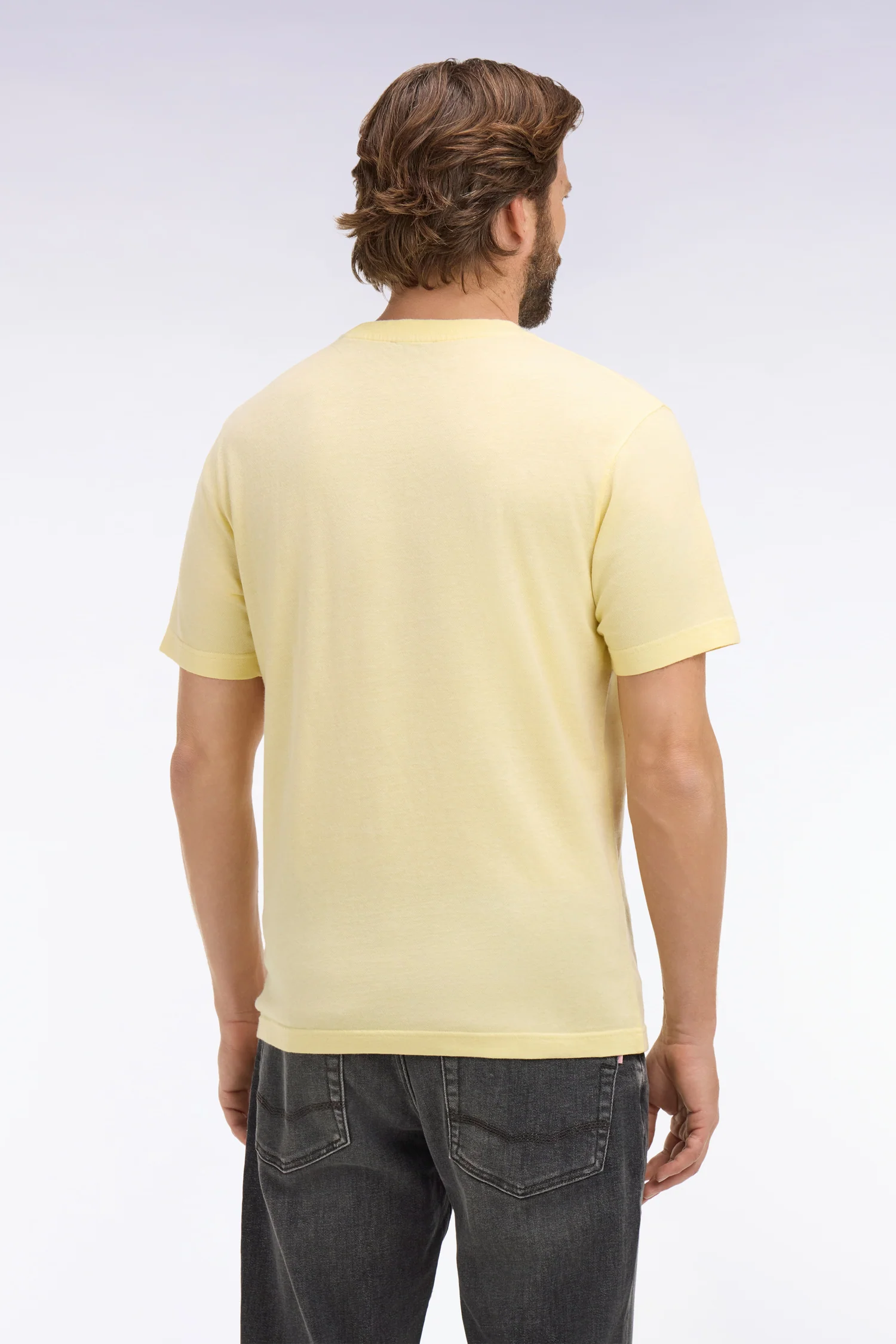 T-shirt à manches courtes en coton et lin jaune coupe regular - Image 5
