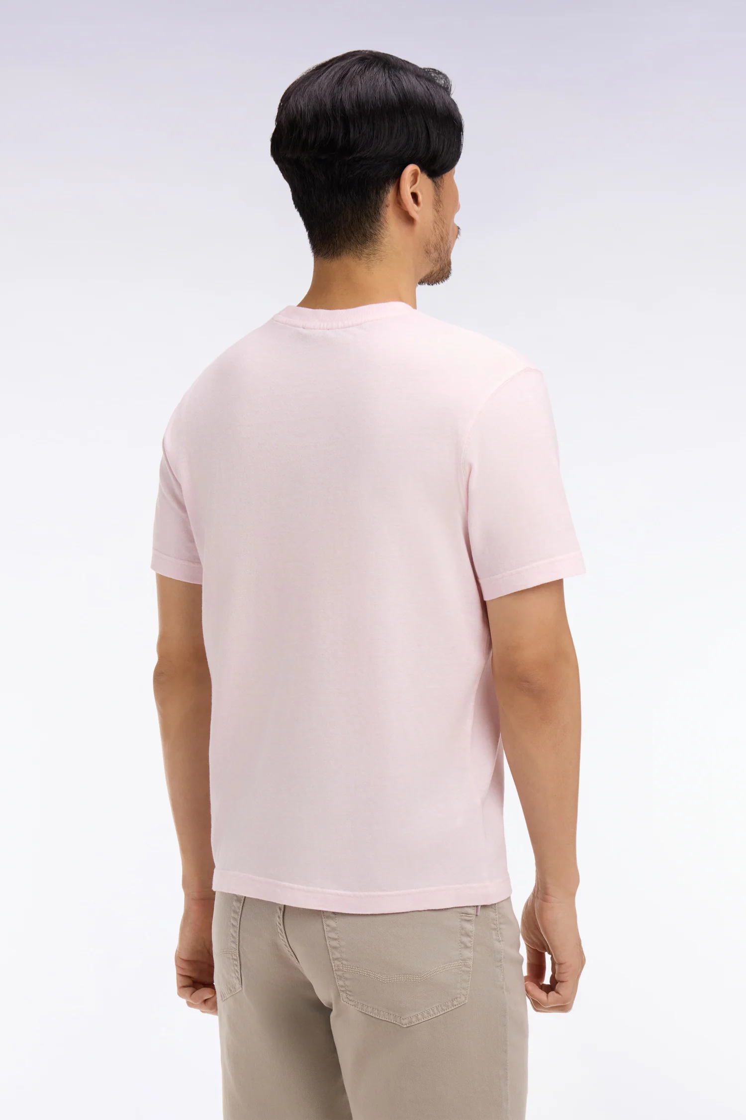 T-shirt à manches courtes en coton et lin rose coupe regular - Image 5