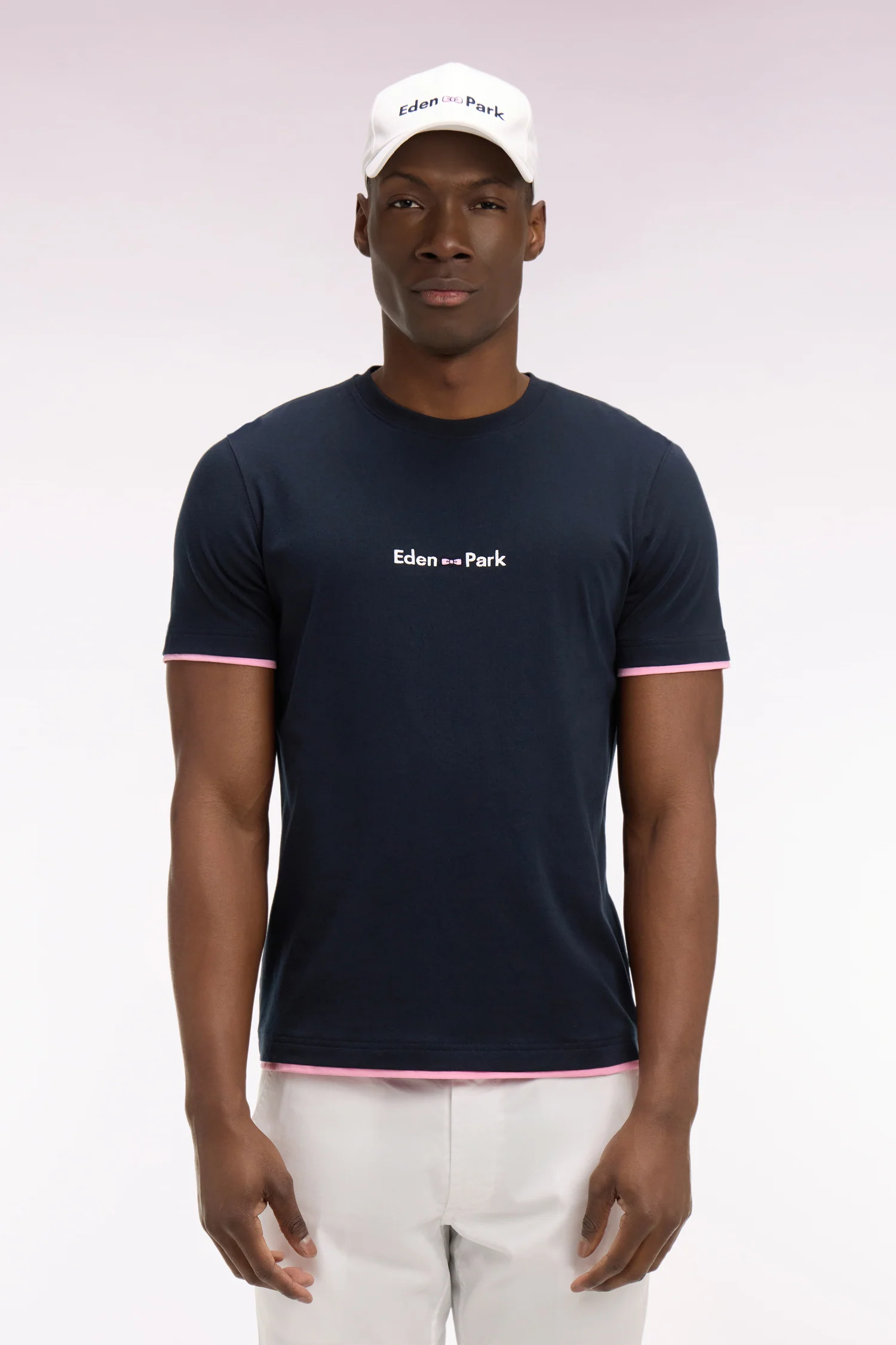 T-shirt à manches courtes en coton marine broderie Eden Park coupe regular - Image 3