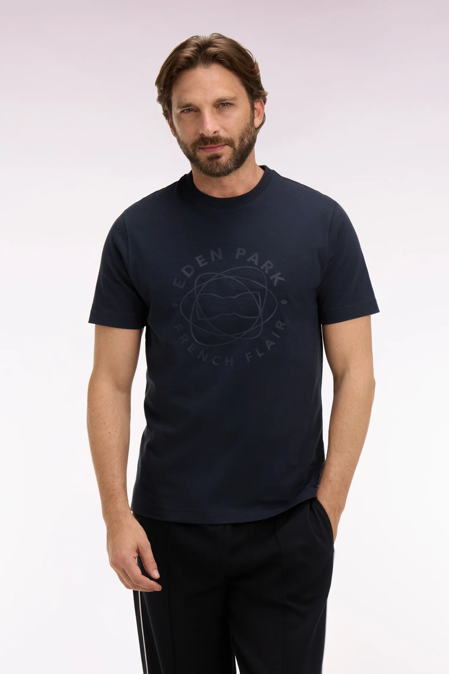 T-shirt à manches courtes en coton marine sérigraphié coupe regular - Image 3