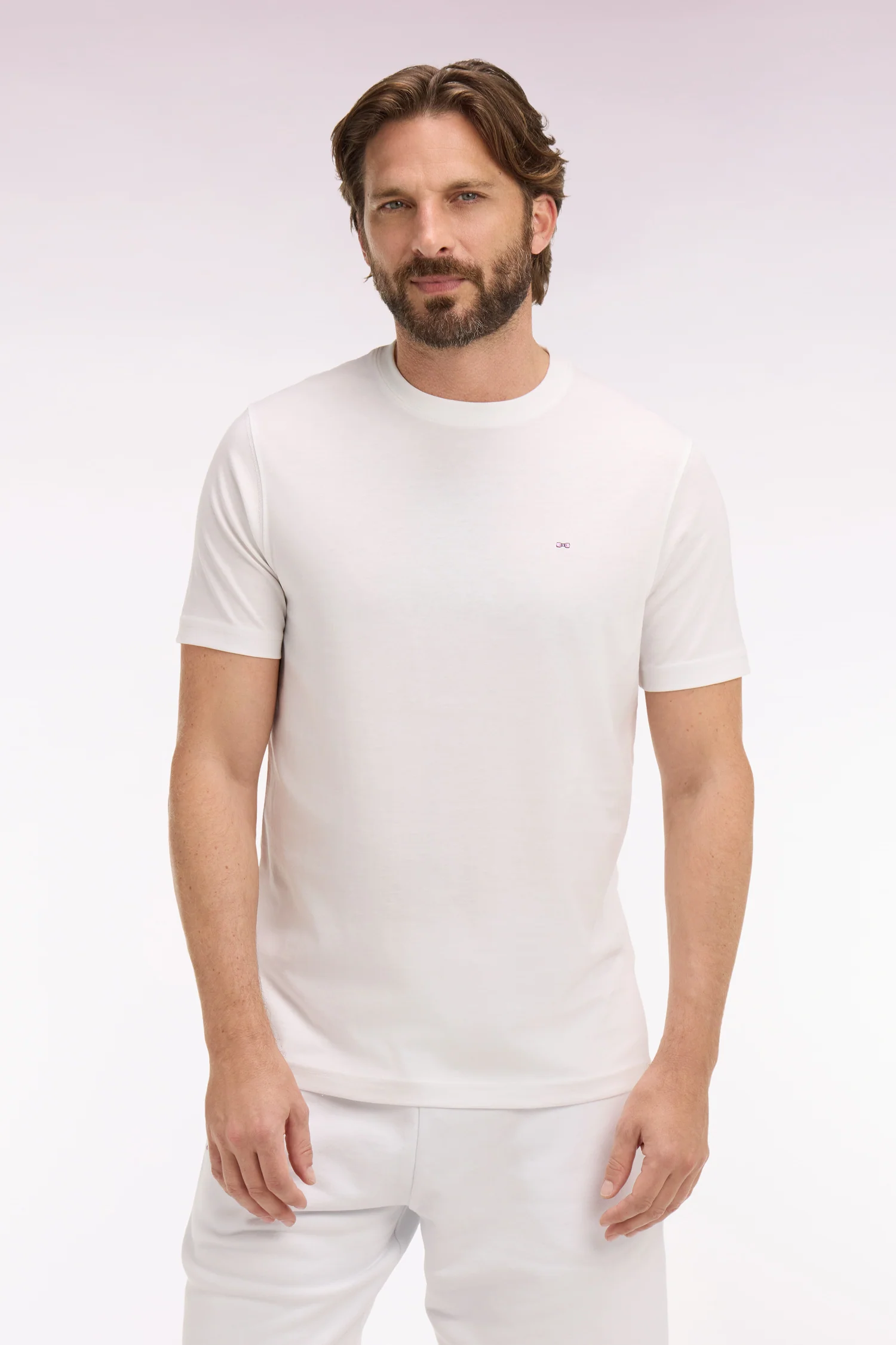 T-shirt à manches courtes en coton Pima blanc brodé coupe regular - Image 3