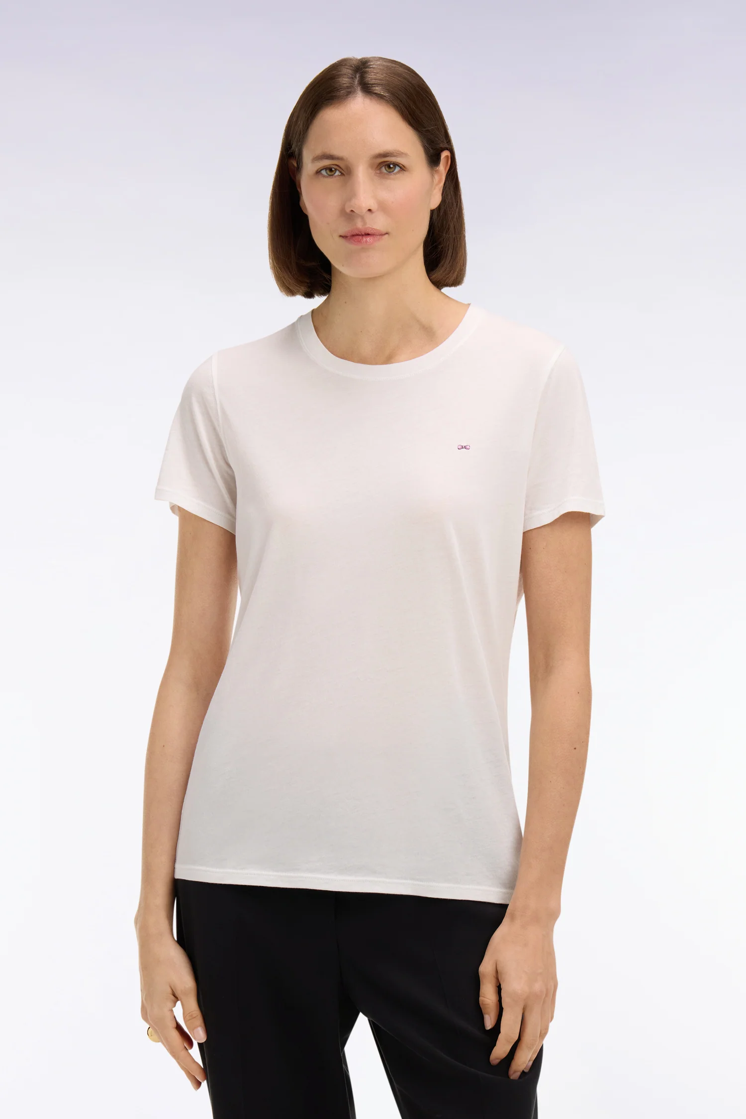 T-shirt à manches courtes en coton Pima blanc col rond coupe regular - Image 3