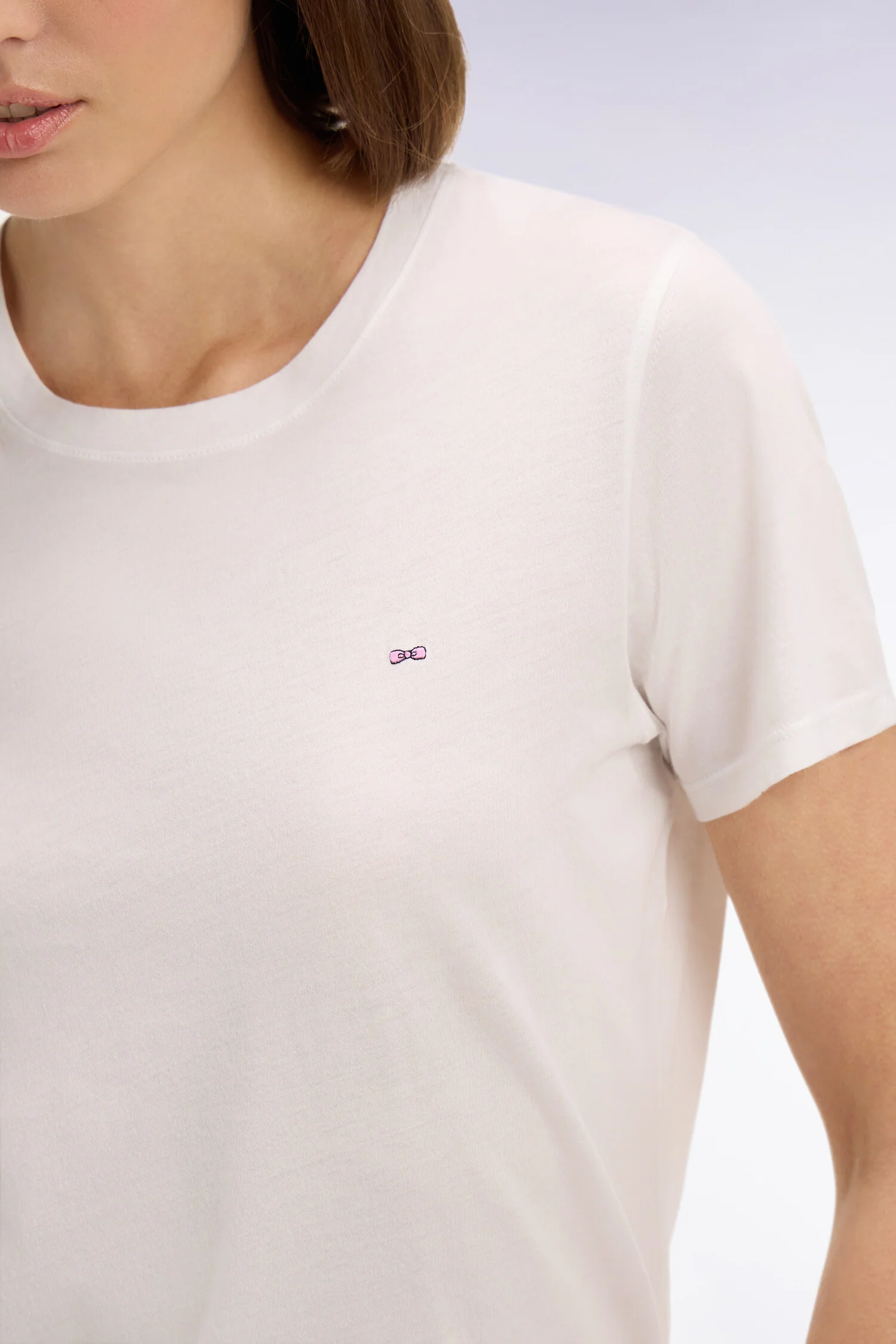 T-shirt à manches courtes en coton Pima blanc col rond coupe regular - Image 4