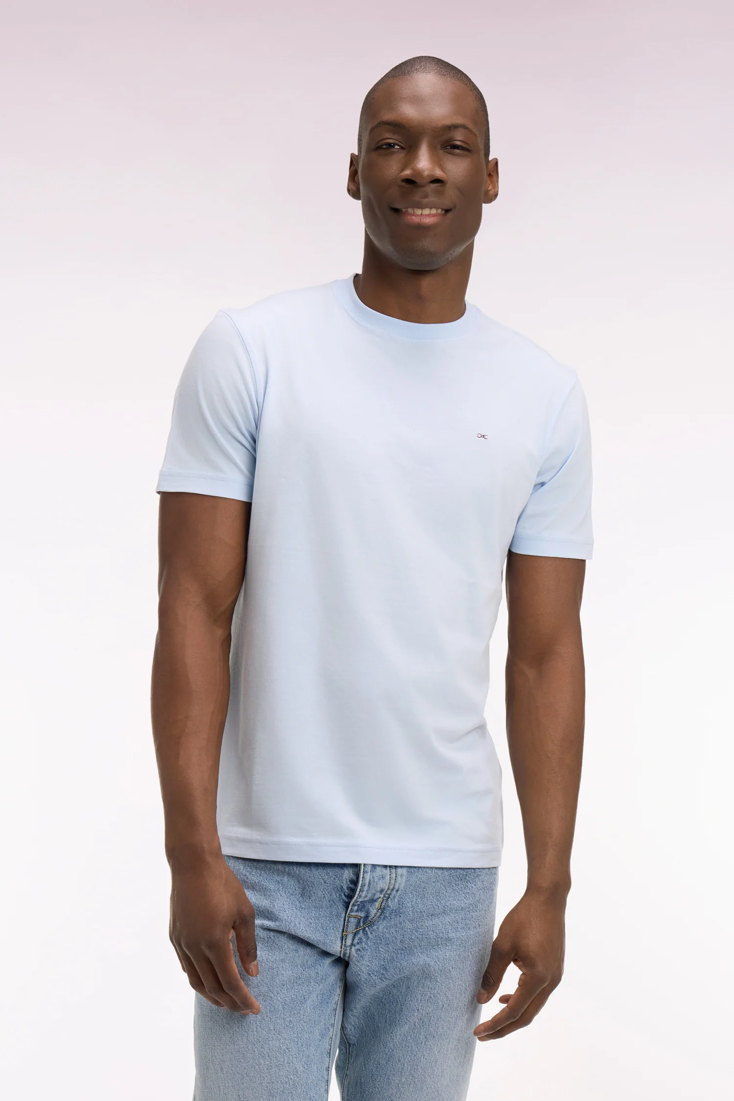 T-shirt à manches courtes en coton Pima bleu ciel brodé coupe regular - Image 3