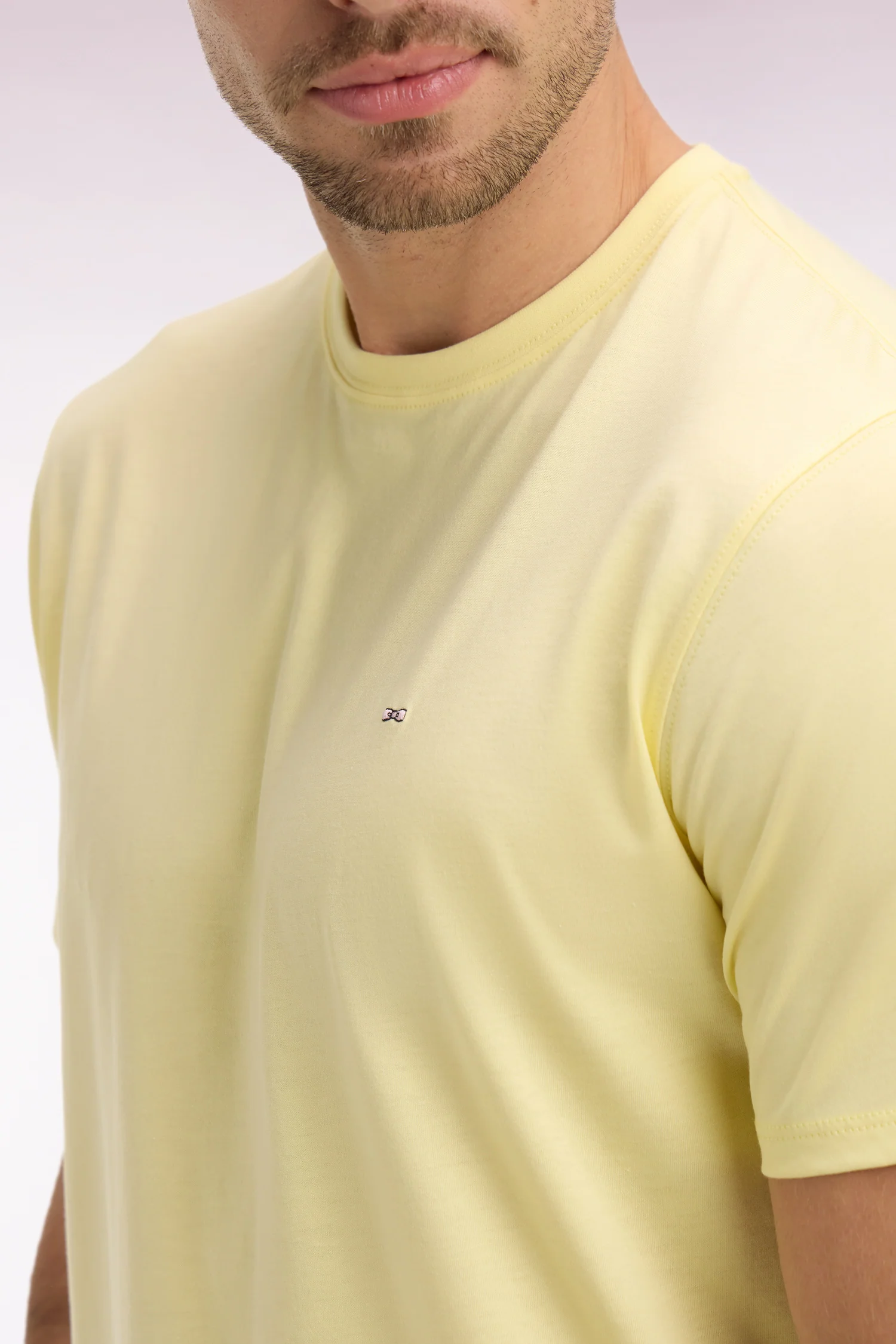 T-shirt à manches courtes en coton Pima jaune clair coupe regular - Image 4