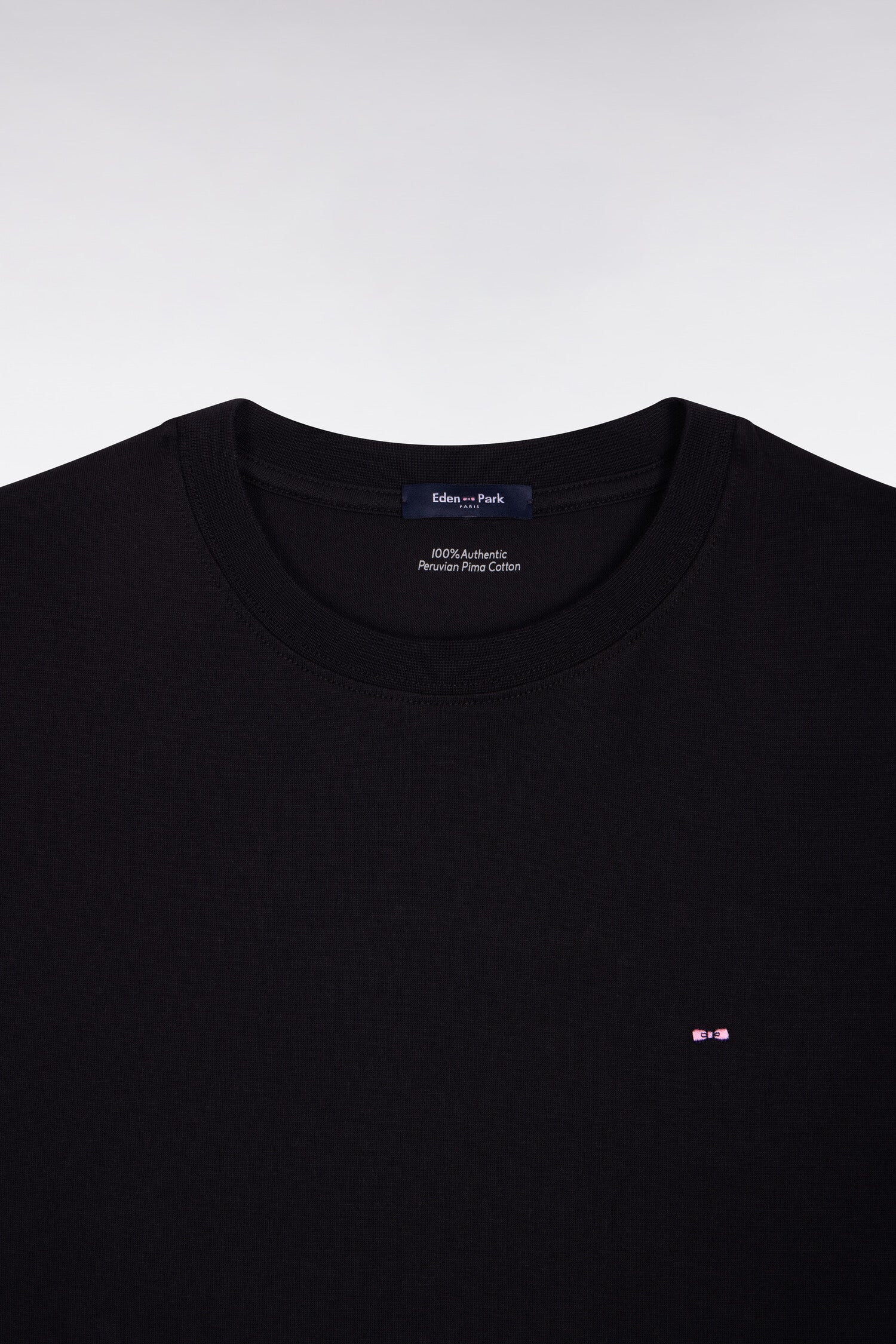 T-shirt à manches courtes en coton Pima noir brodé coupe regular - Image 6