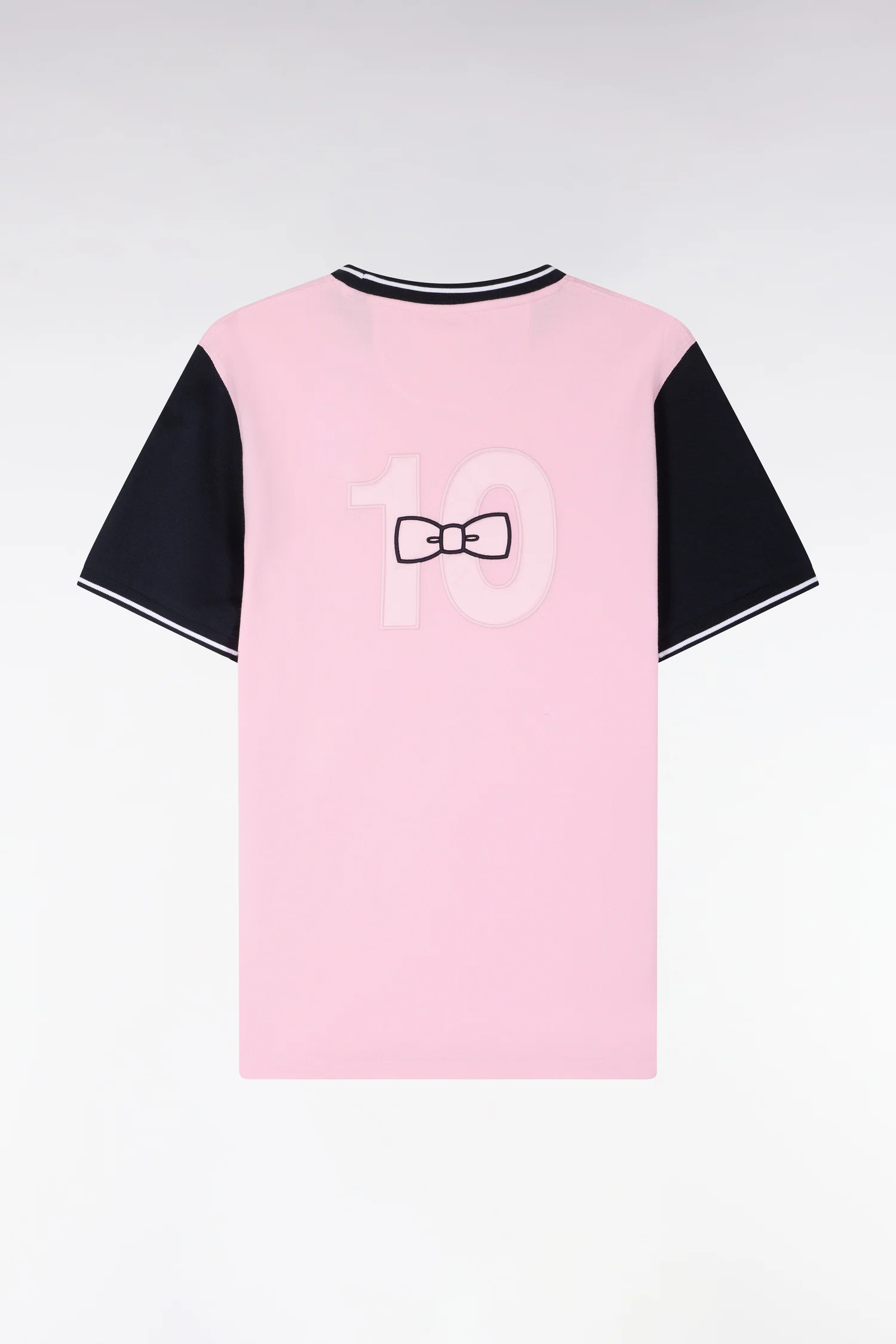 T-shirt à manches courtes en coton rose bicolore brodé coupe regular - Image 2