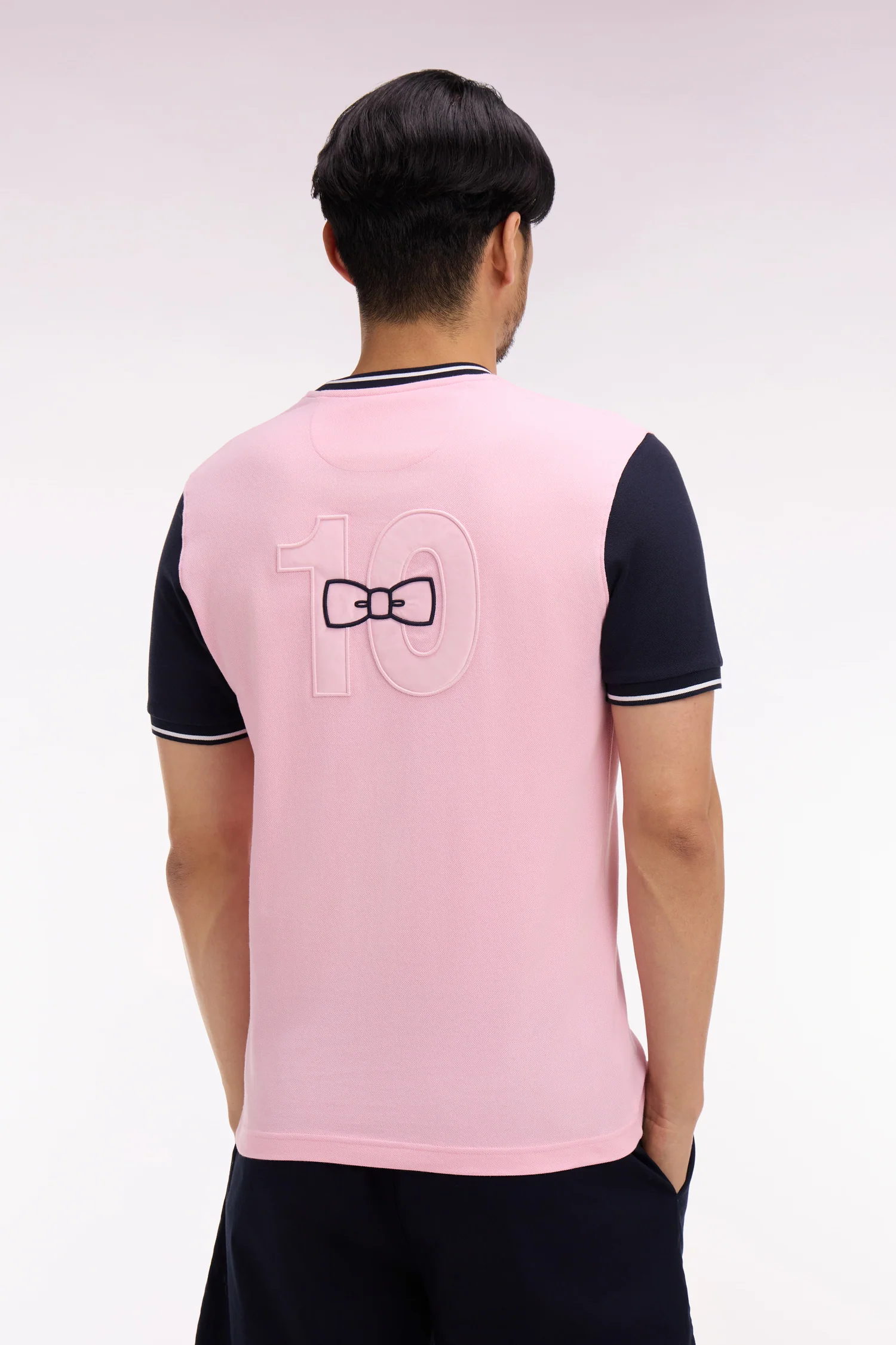 T-shirt à manches courtes en coton rose bicolore brodé coupe regular - Image 5