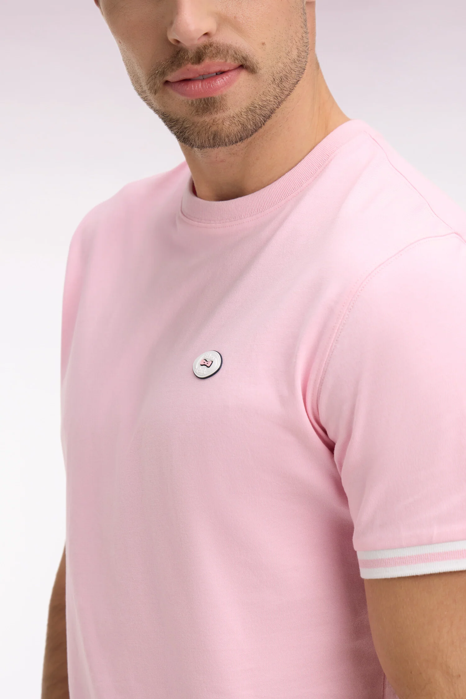 T-shirt à manches courtes en coton rose coupe regular - Image 4