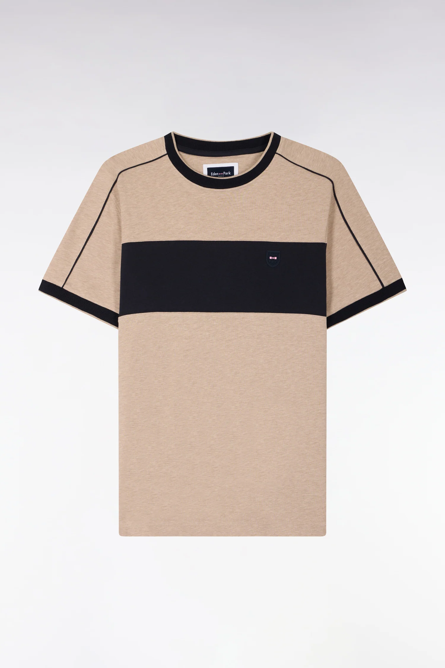 T-shirt à manches courtes en coton stretch beige à découpes coupe slim - Image 2