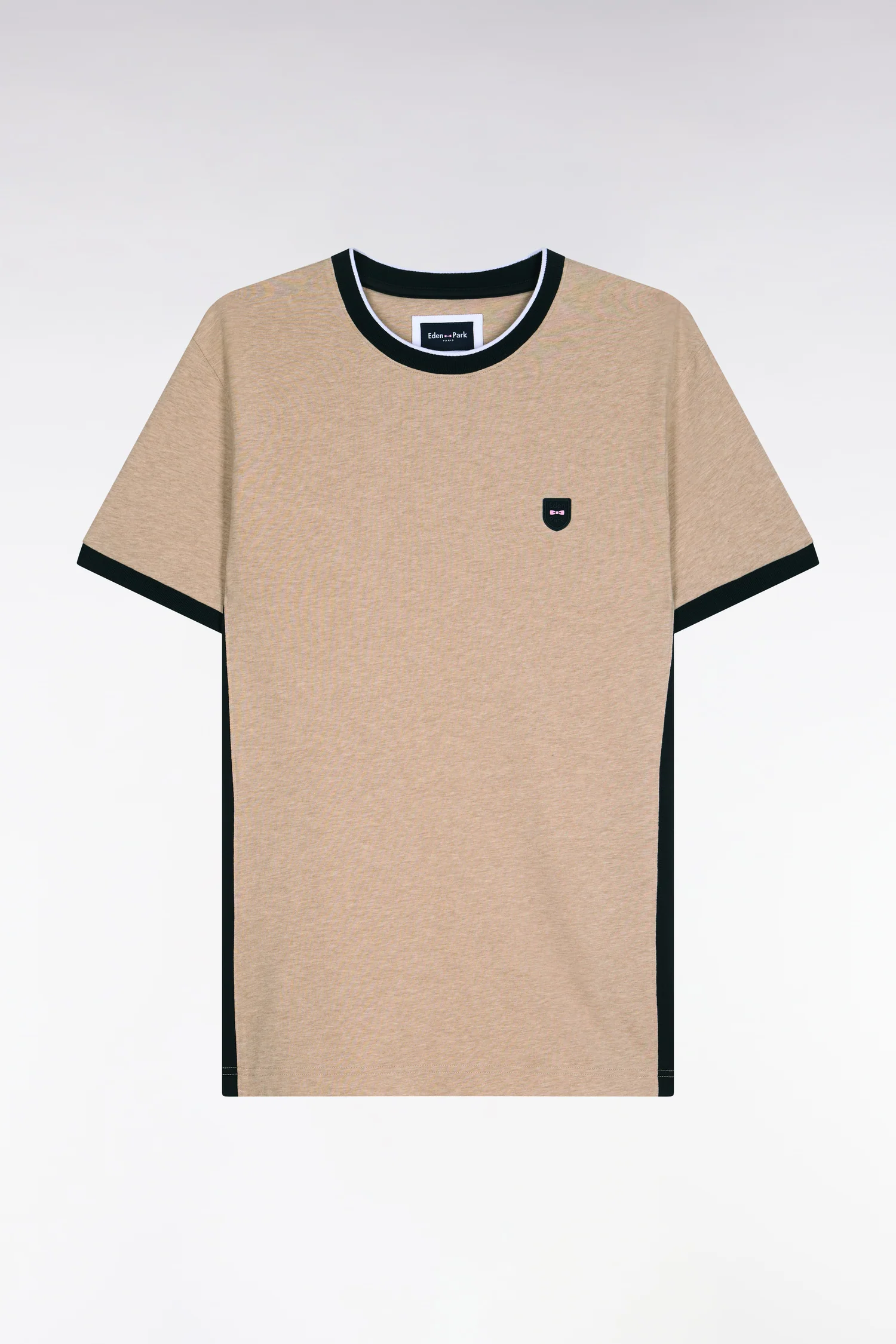 T-shirt à manches courtes en coton stretch beige à découpes coupe slim - Image 2