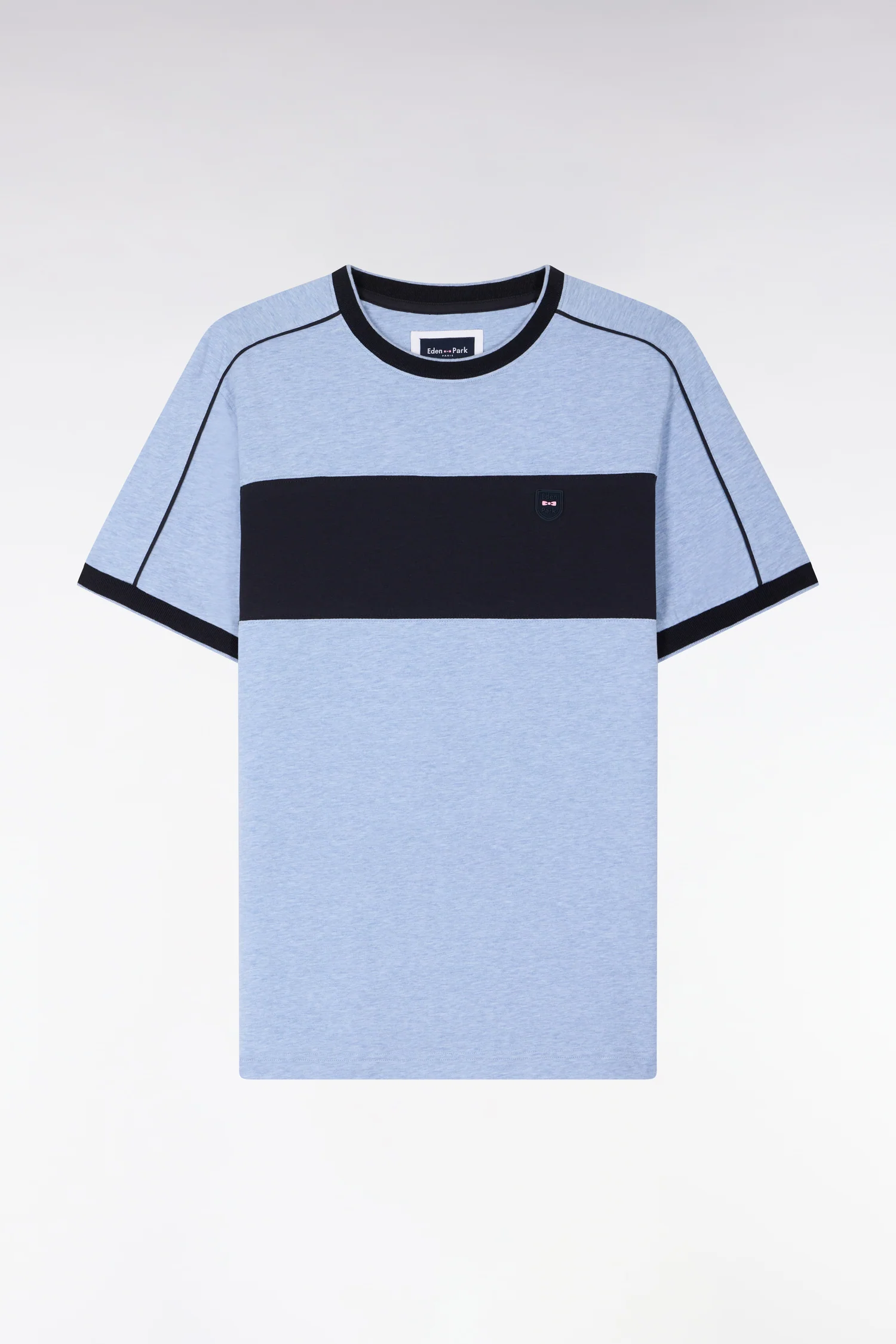 T-shirt à manches courtes en coton stretch bleu ciel à découpes coupe slim - Image 2