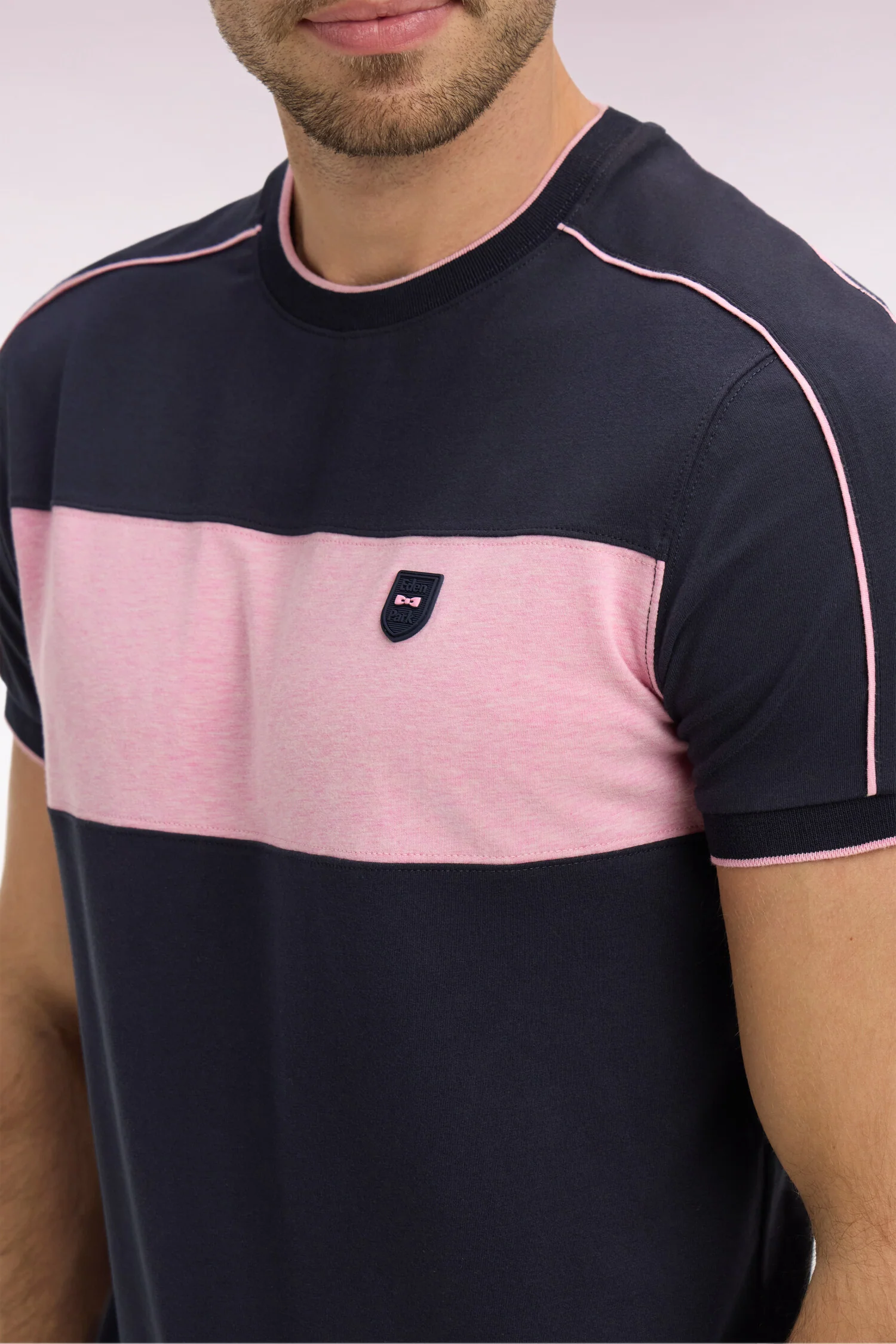 T-shirt à manches courtes en coton stretch marine à découpes coupe slim - Image 4