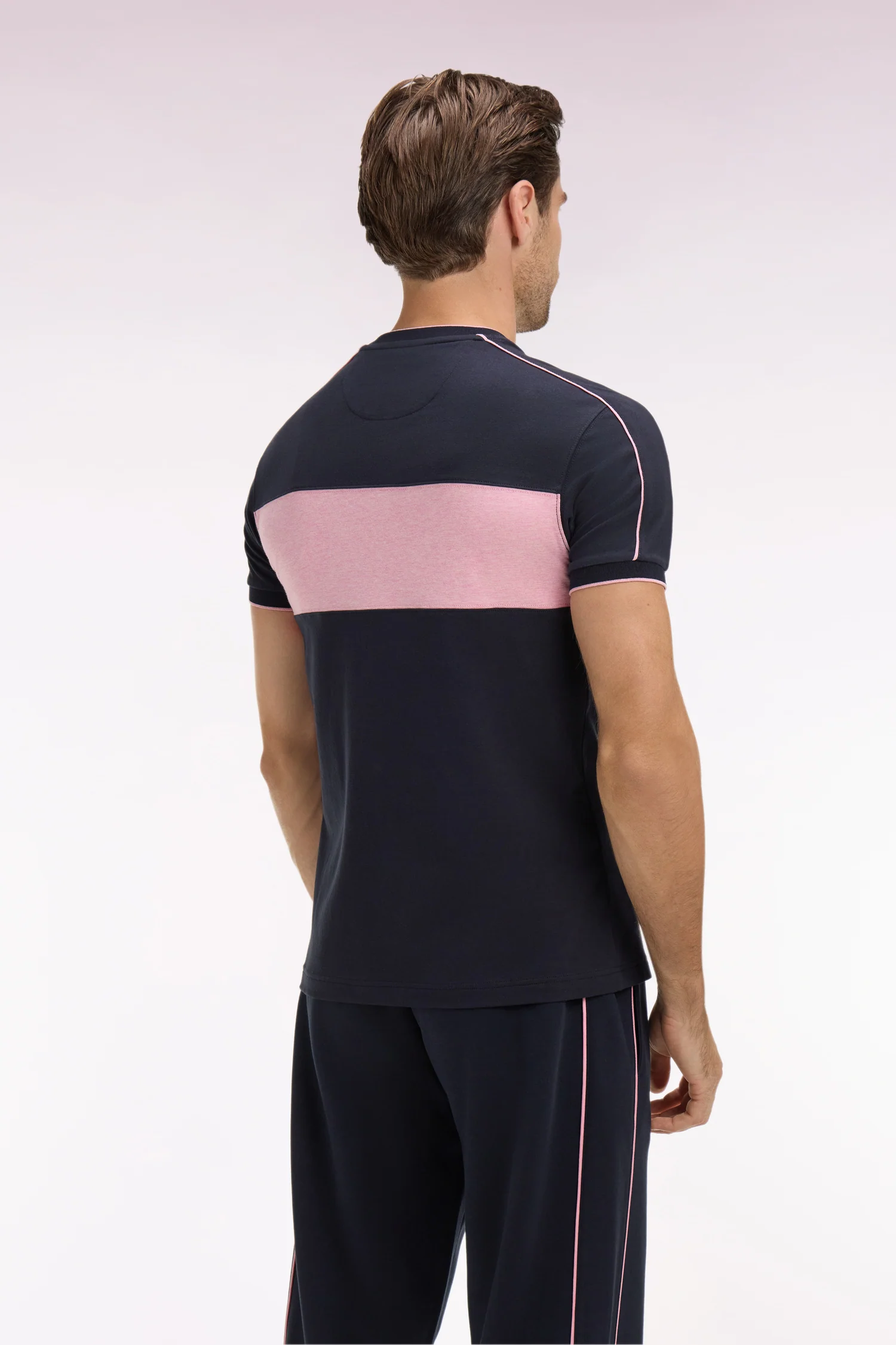 T-shirt à manches courtes en coton stretch marine à découpes coupe slim - Image 5